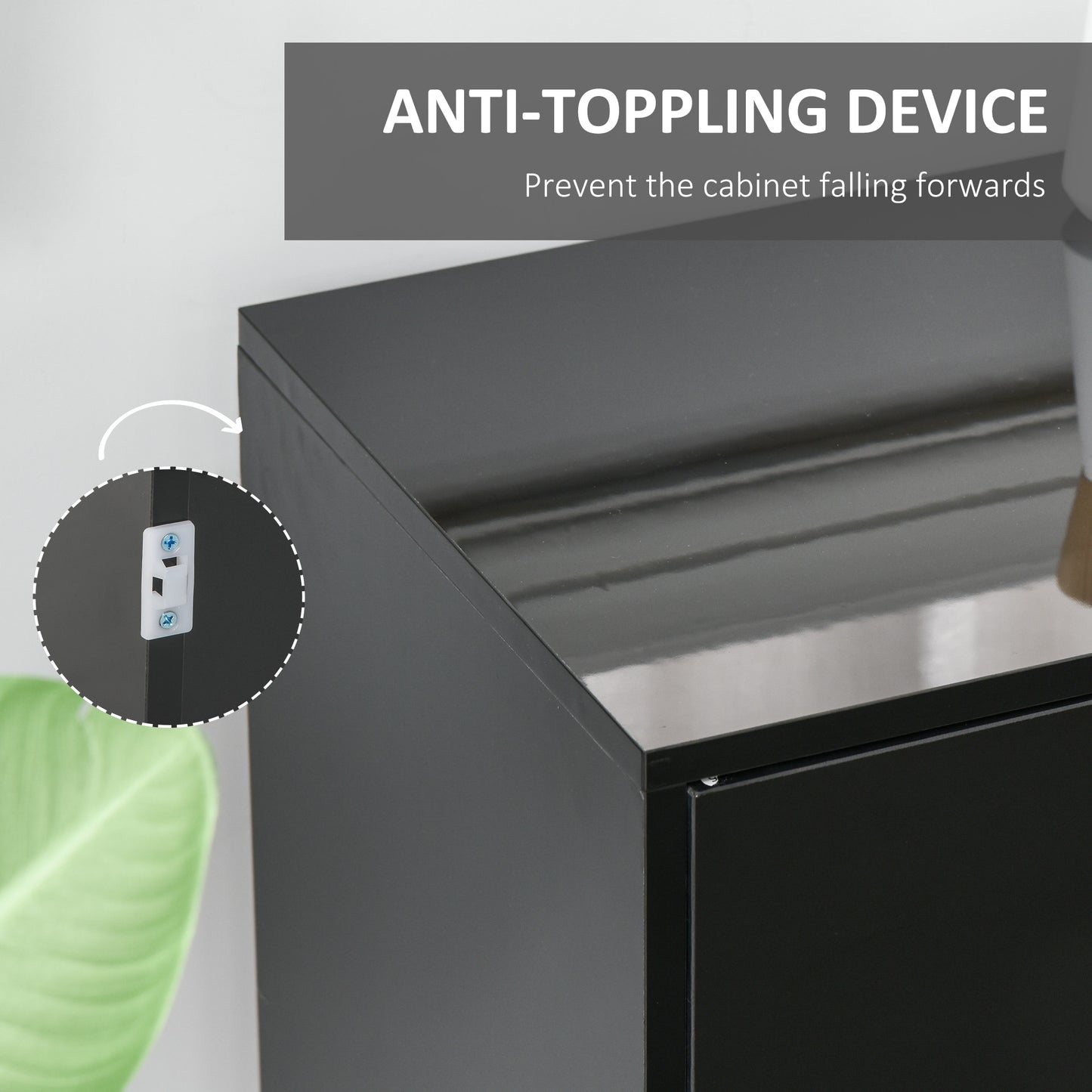 HOMCOM Push-Open Cabinet with 2 Drawer 2 Door Cabinet for Home Office Black