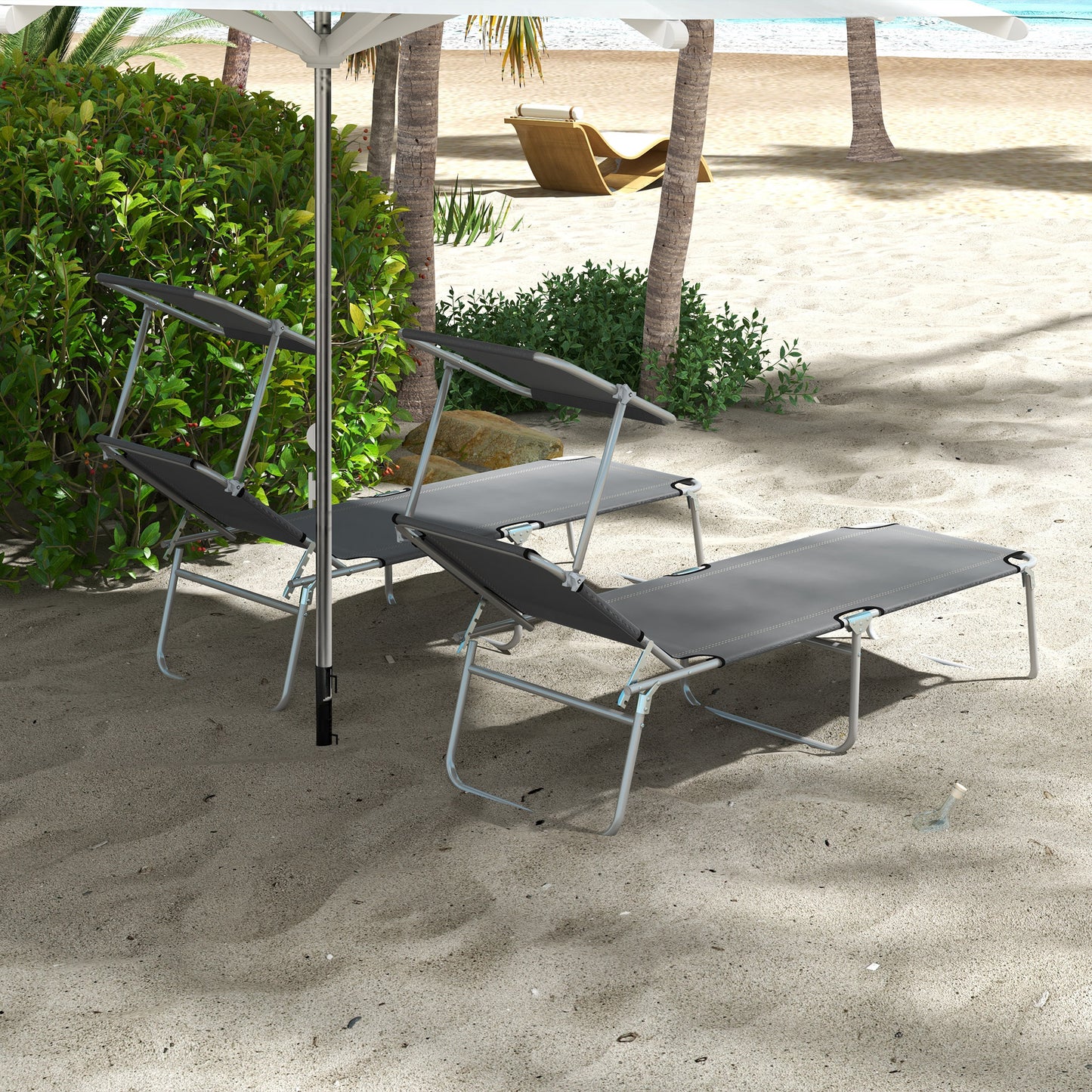 Outsunny 2-Piece Foldable Sun Lounger Set with Shade - Grey