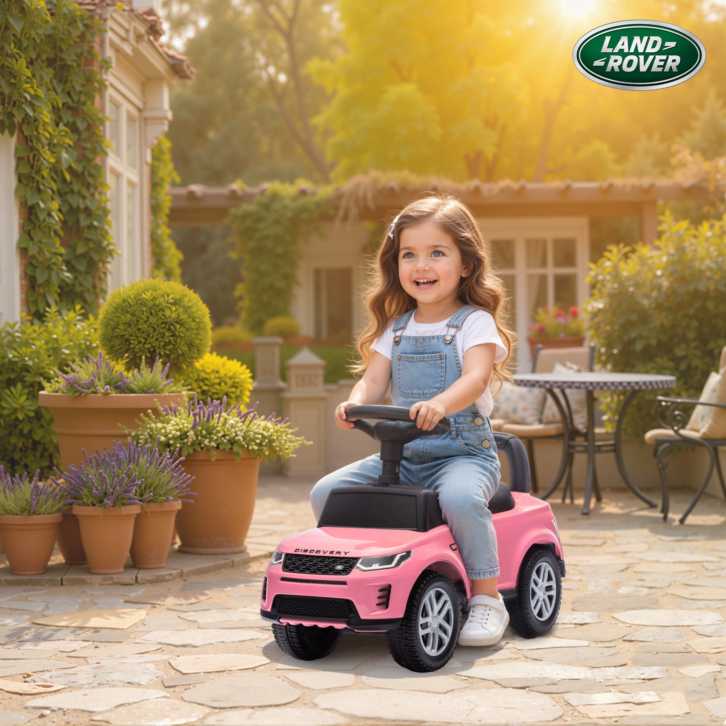 AIYAPLAY LAND ROVER DISCOVERY Licensed Baby Push Car, 2-in-1 Ride on Car with Push Handle and Safety Guardrail, Pink