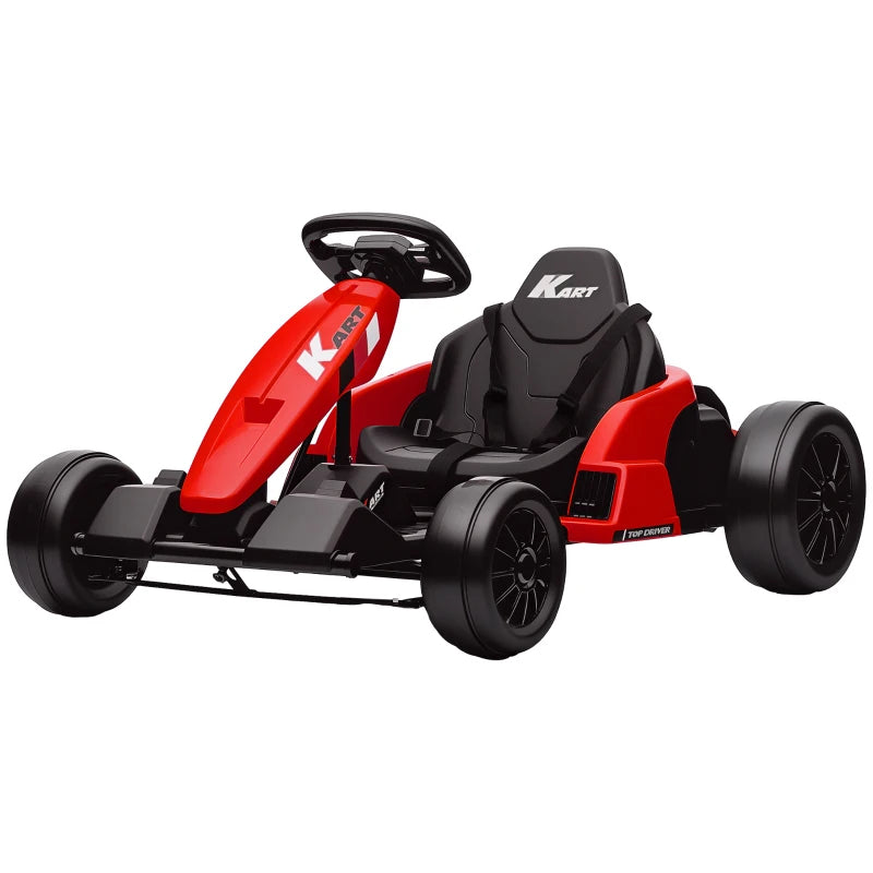 AIYAPLAY 24V Electric Go Kart, Drift Kart with Adjustable Seat, Slow Start, 5-Point Harness, Music, Horn, for 6-12 Years, Red