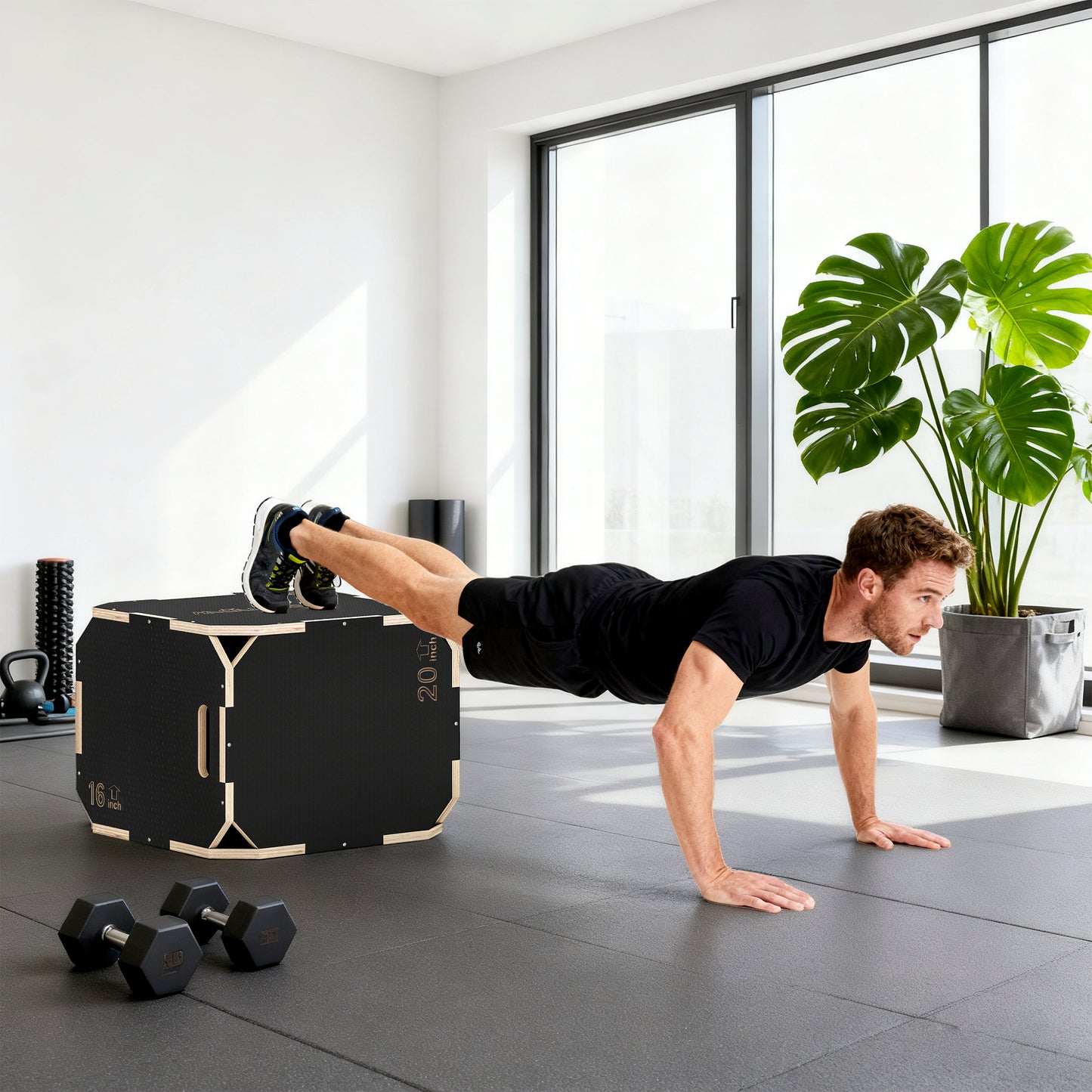 SPORTNOW 3 in 1 Wooden Plyo Box, Non-Slip Jump Box with Handles for Home Gym and Outdoor Workouts, 20" x 18" x 16", Corner-free