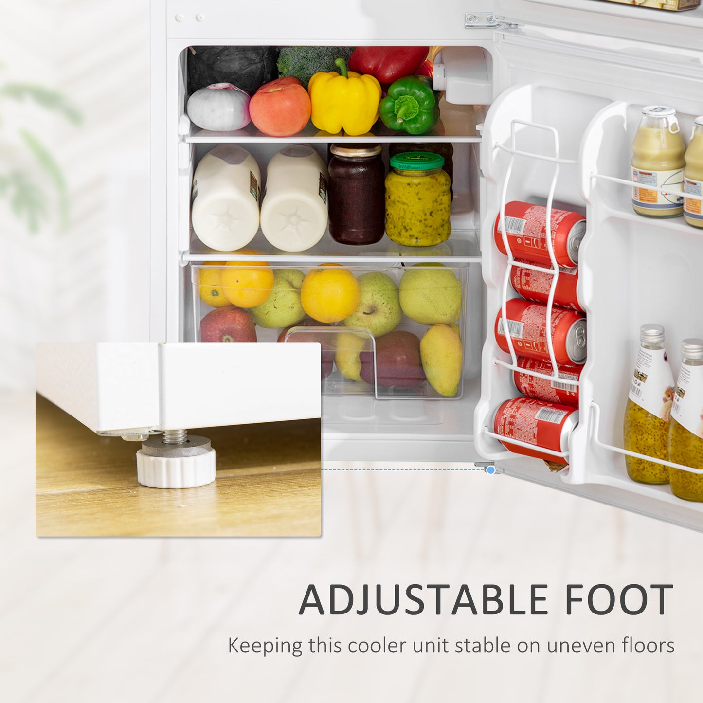 HOMCOM 88L Under Counter Fridge Freezer, 2 Door Small Refrigerator with 5-Setting Thermostat, 3 Star Freezer Rating, White