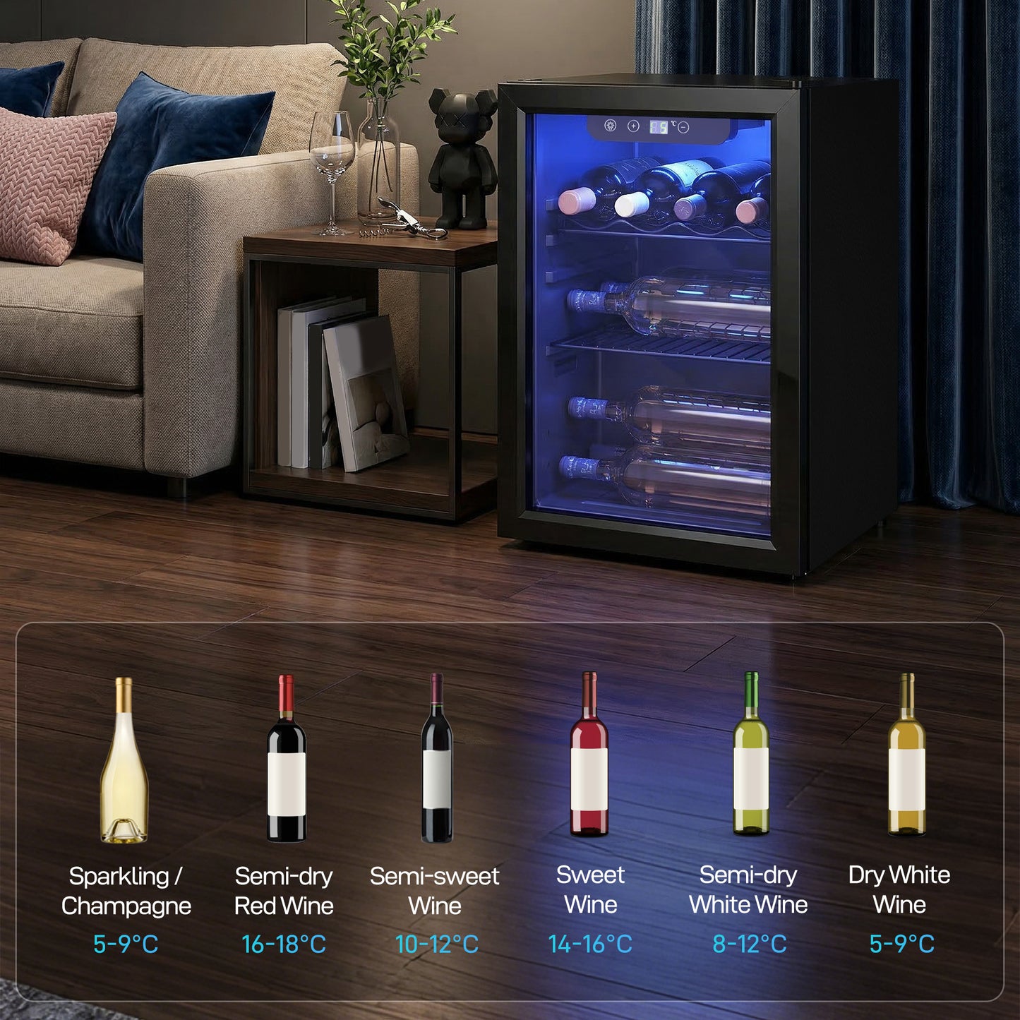 HOMCOM 16 Bottle Wine Cooler, 48 Litre Capacity, 4-16°C Under Counter Drinks Beer Wine Fridge with Glass Door, LED Light, Black