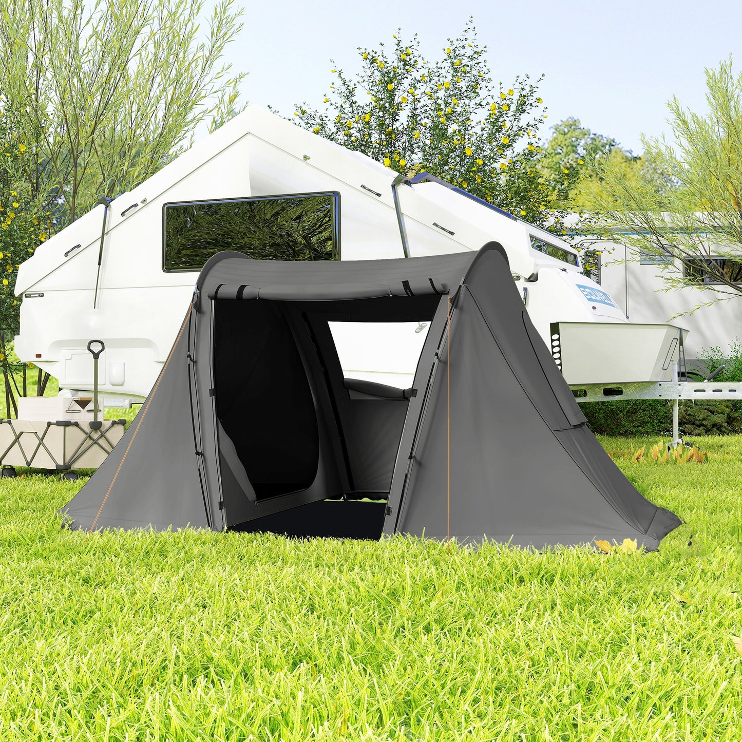 Outsunny 3 Man Camping Tent, 2 Bedrooms, Waterproof, Sewn-in Groundsheet, Portable with Bag for Hiking, Festivals, Backpacking, Dark Grey