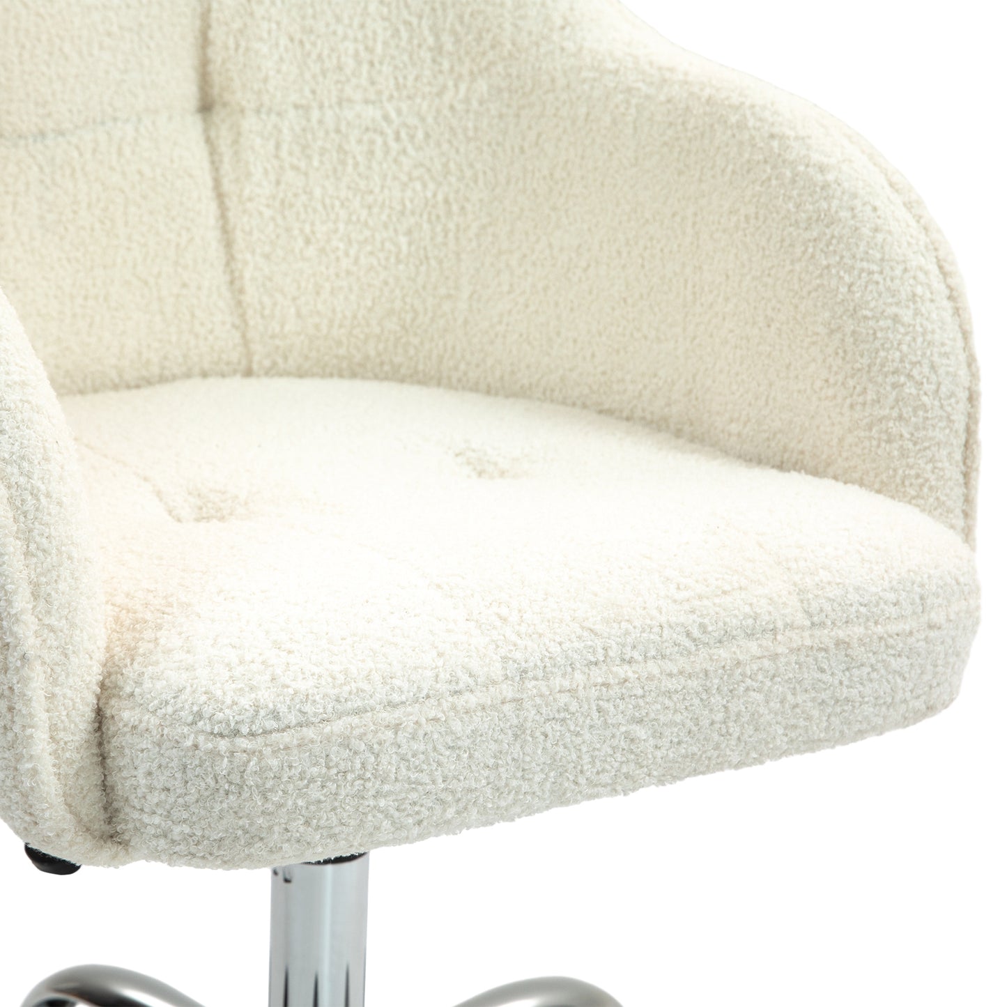 HOMCOM Computer Desk Chair, Fluffy Fabric Swivel Office Chair Height Adjustable Cream White