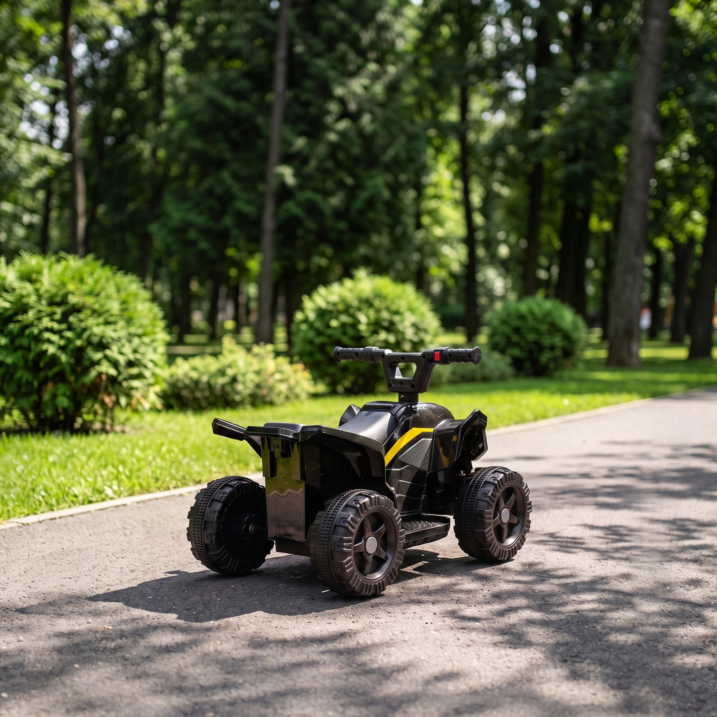 AIYAPLAY 6V Battery Powered Kids ATV, Quad Bike w/ Handlebar Button Control, Max 1.2MPH, Max 55lbs Load, for 18-48 Months, Black