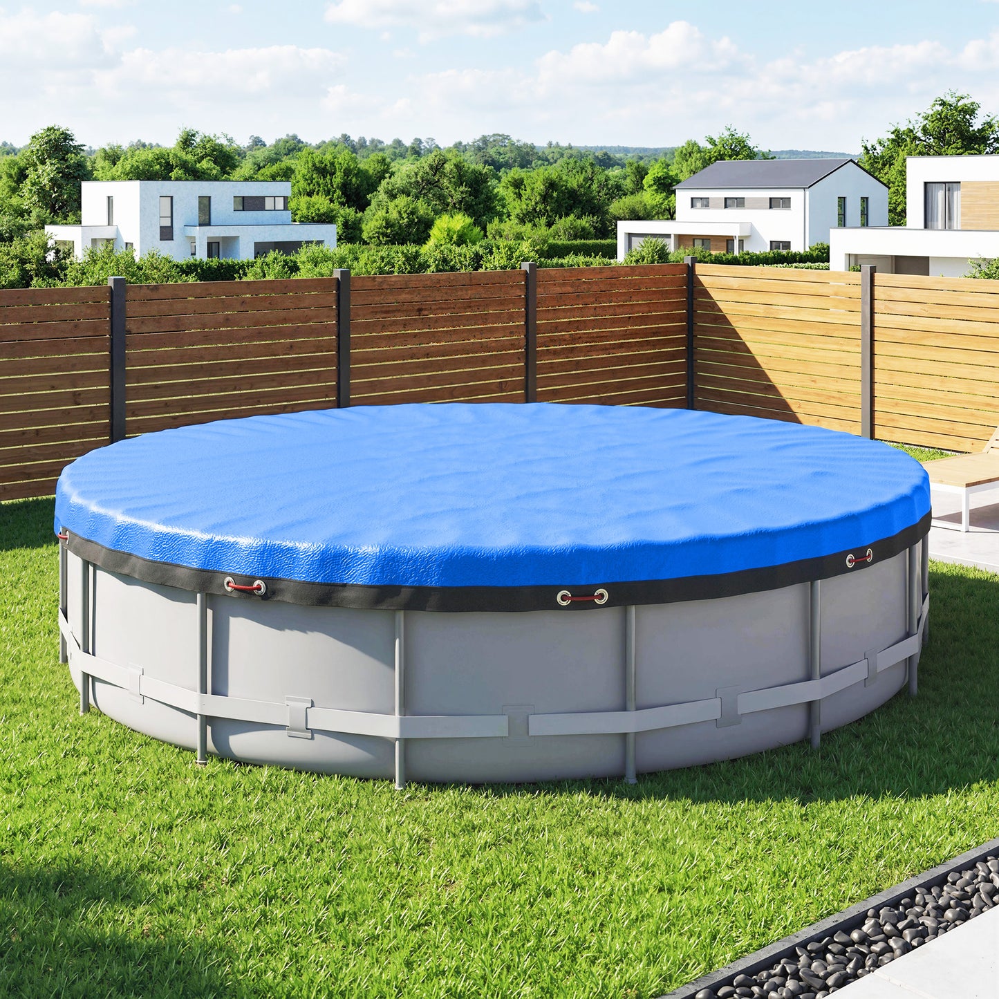 Outsunny Round Pool Cover, 10 ft Waterproof Swimming Pool Cover with Secure Rope, Tightener for Above Ground Pools, Blue