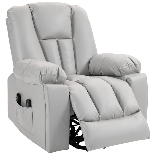 HOMCOM Lift Chair Quick Assembly Riser and Recliner Chair with Vibration Massage Heat Light Grey