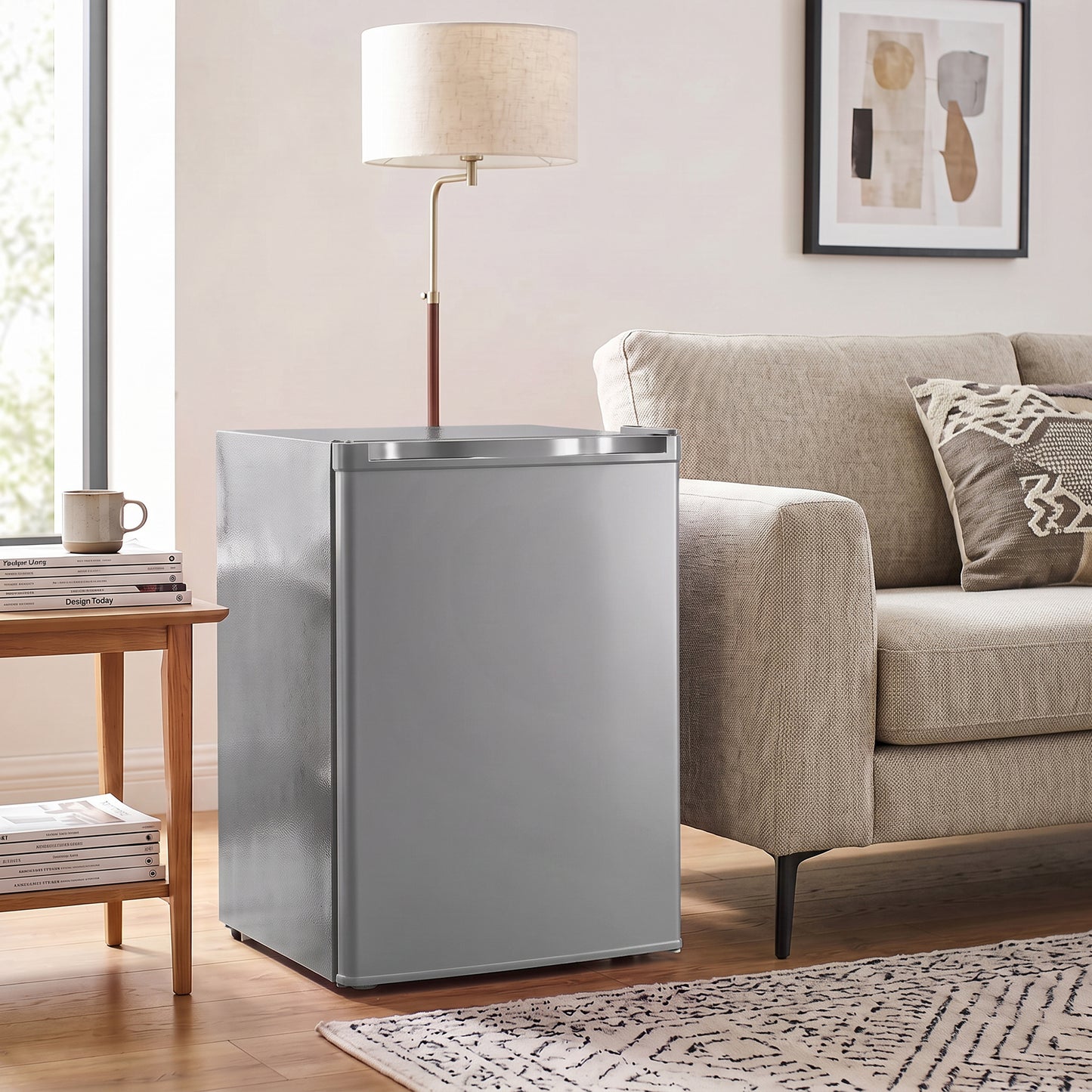 HOMCOM 73 L Mini Fridge with Chiller Box, Single Door Compact Refrigerator, Adjustable Thermostat, Reversible Door, Grey