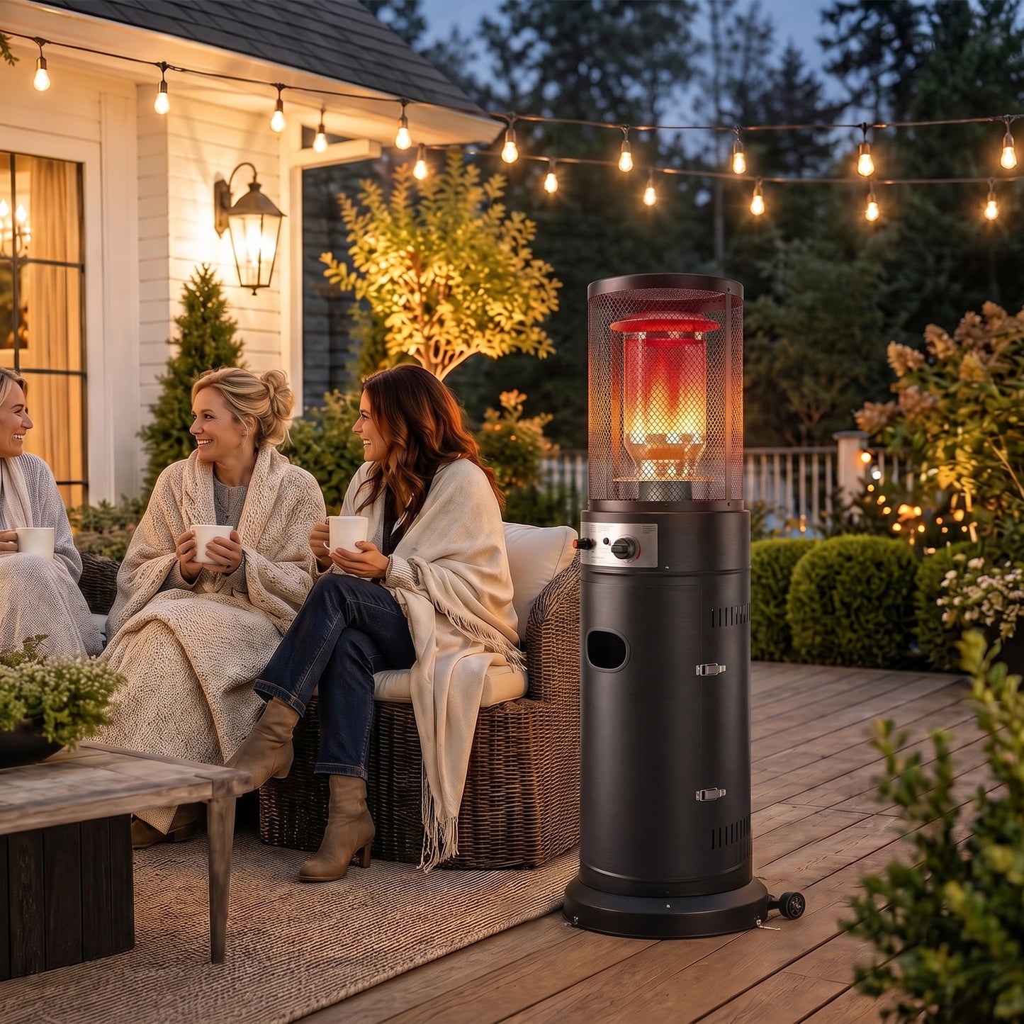 Outsunny Gas Patio Heater, 11 kW Portable Propane Outdoor Heater with Pulse Ignition, Protective Mesh, Tip-over Protection, Black