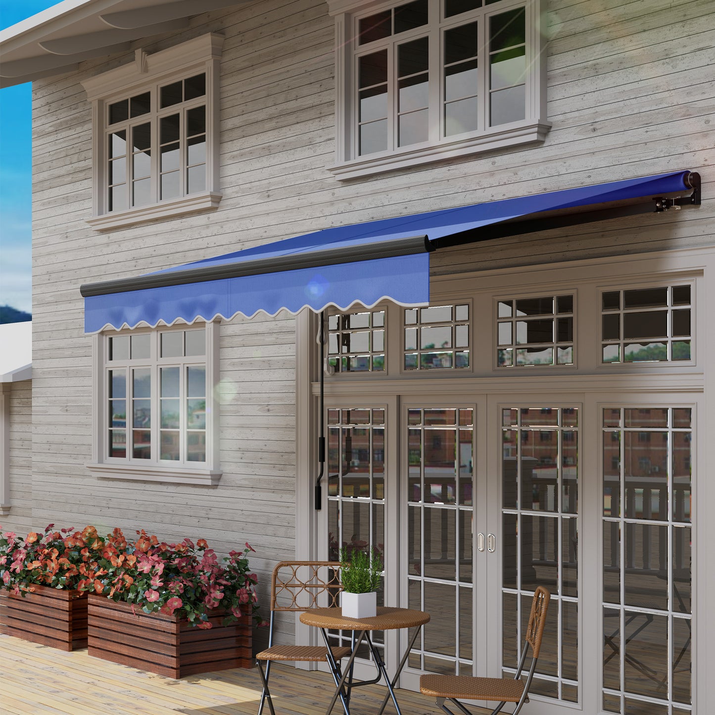 Outsunny 3 x 2.5m Blue Electric Awning with LED, Remote, Aluminium Frame, UV50+ Canopy for Garden/Patio