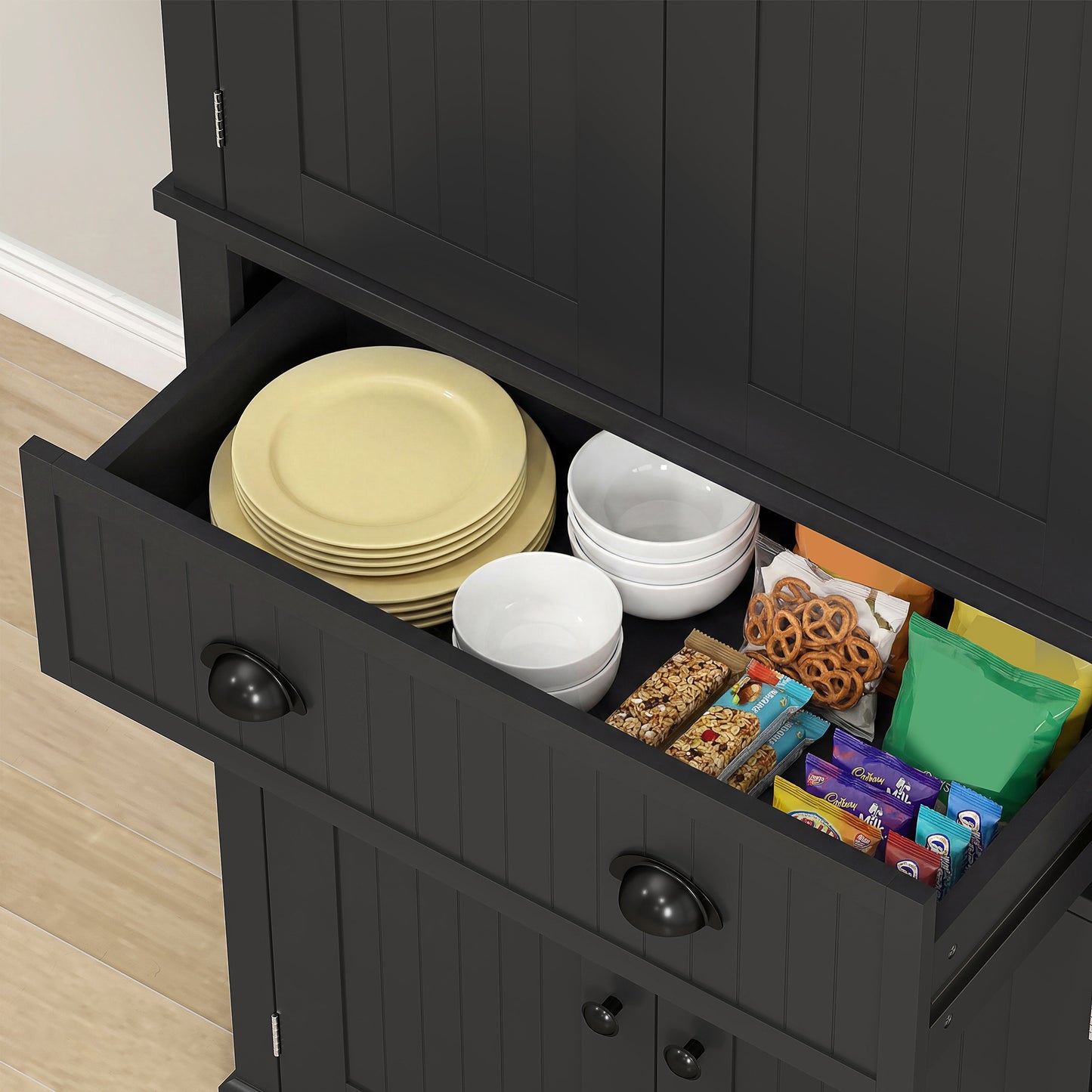HOMCOM Kitchen Storage Cabinet with Drawer and Adjustable Shelves - Black