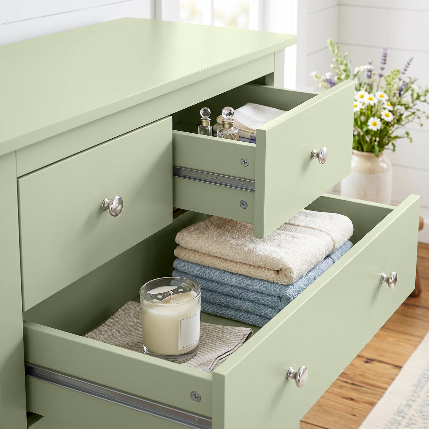HOMCOM 5 Drawer Chest of Drawers, Sage Green