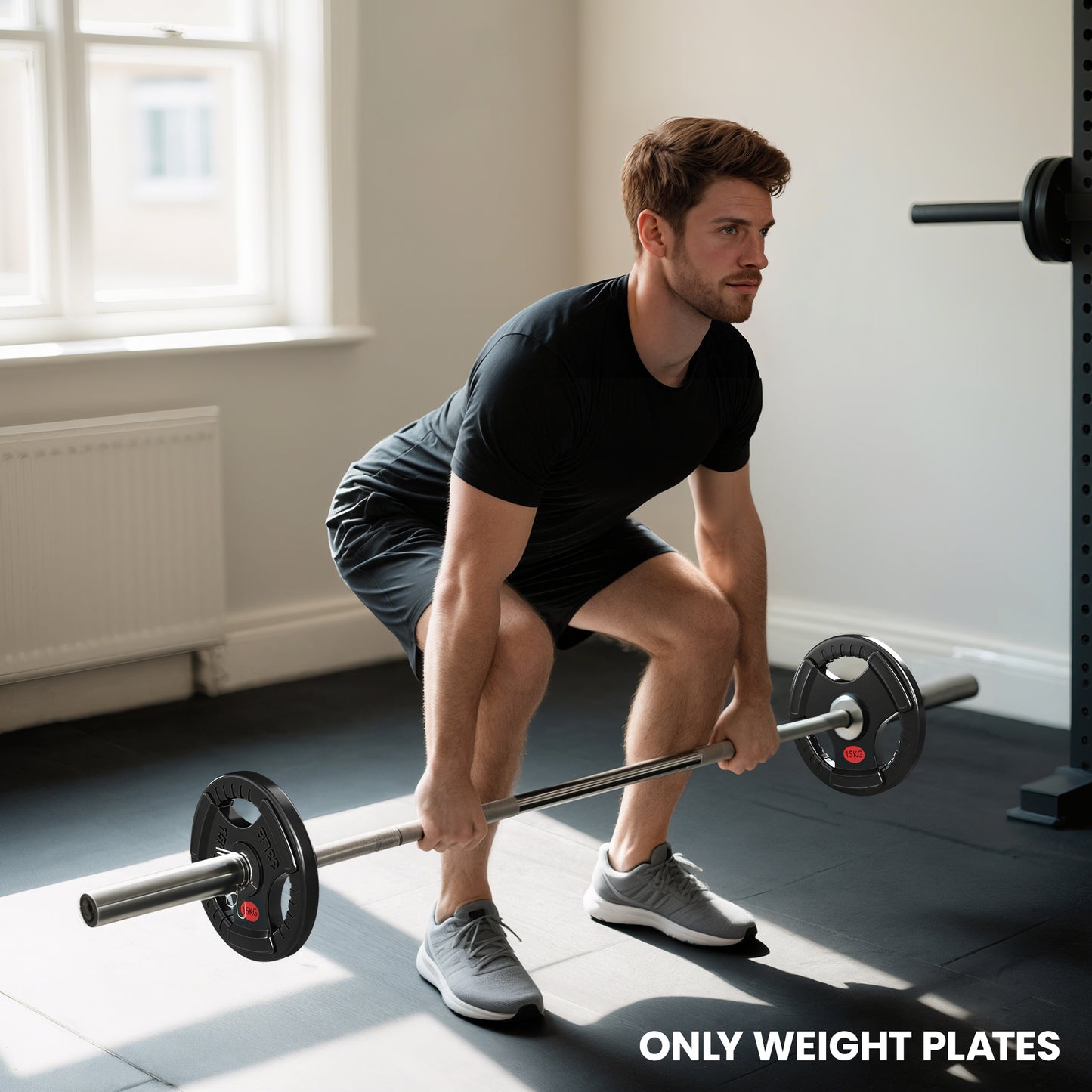 SPORTNOW Olympic Weight Plates, 2x15kg Pair with Tri-Grips for Weightlifting & Strength Training, Home Gym Fitness Workout, Black