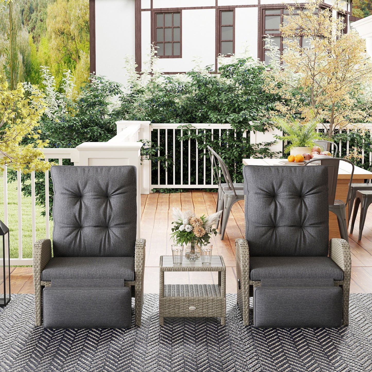 Outsunny 2 Seater Patio Rattan Wicker Chaise Lounge Sofa Set w/ Cushion for Patio Garden Porch, Grey