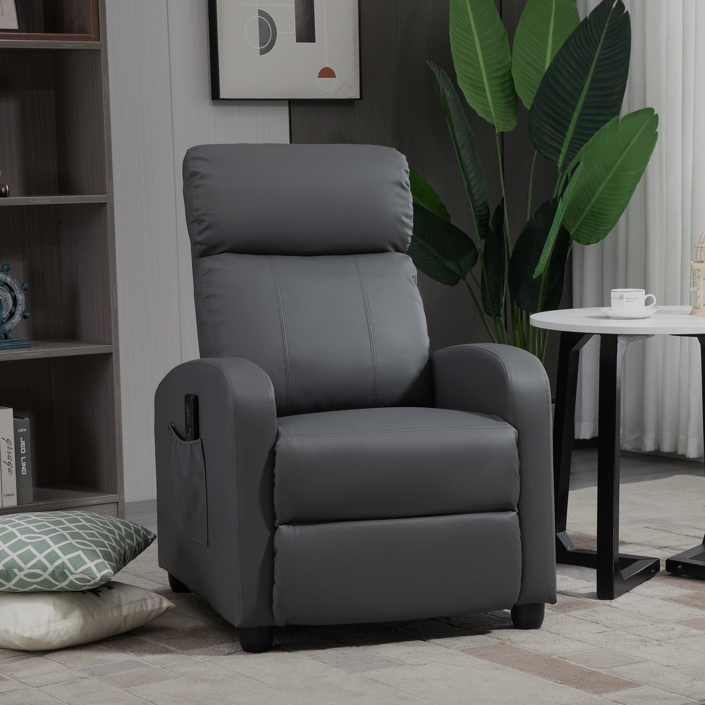 HOMCOM Recliner Sofa Chair PU Leather Massage Armcair w/ Remote Control, Grey