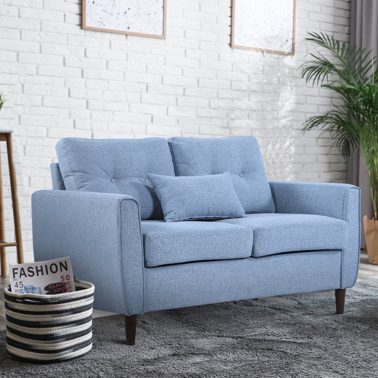 HOMCOM Traditional Double Sofa with Spring Padded Cushion and Armrest for Home Office