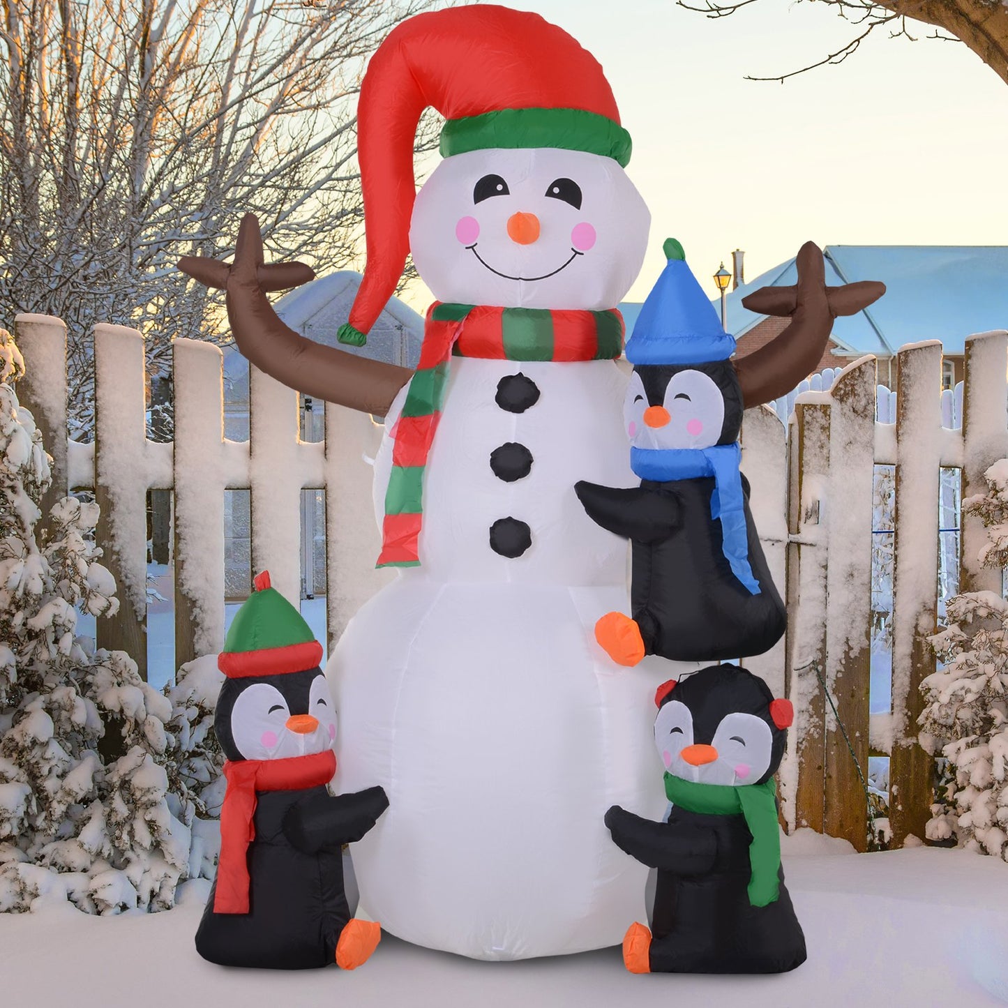 HOMCOM Christmas Inflatable Snowman and Penguins Outdoor Home Seasonal Decoration w/ LED Light