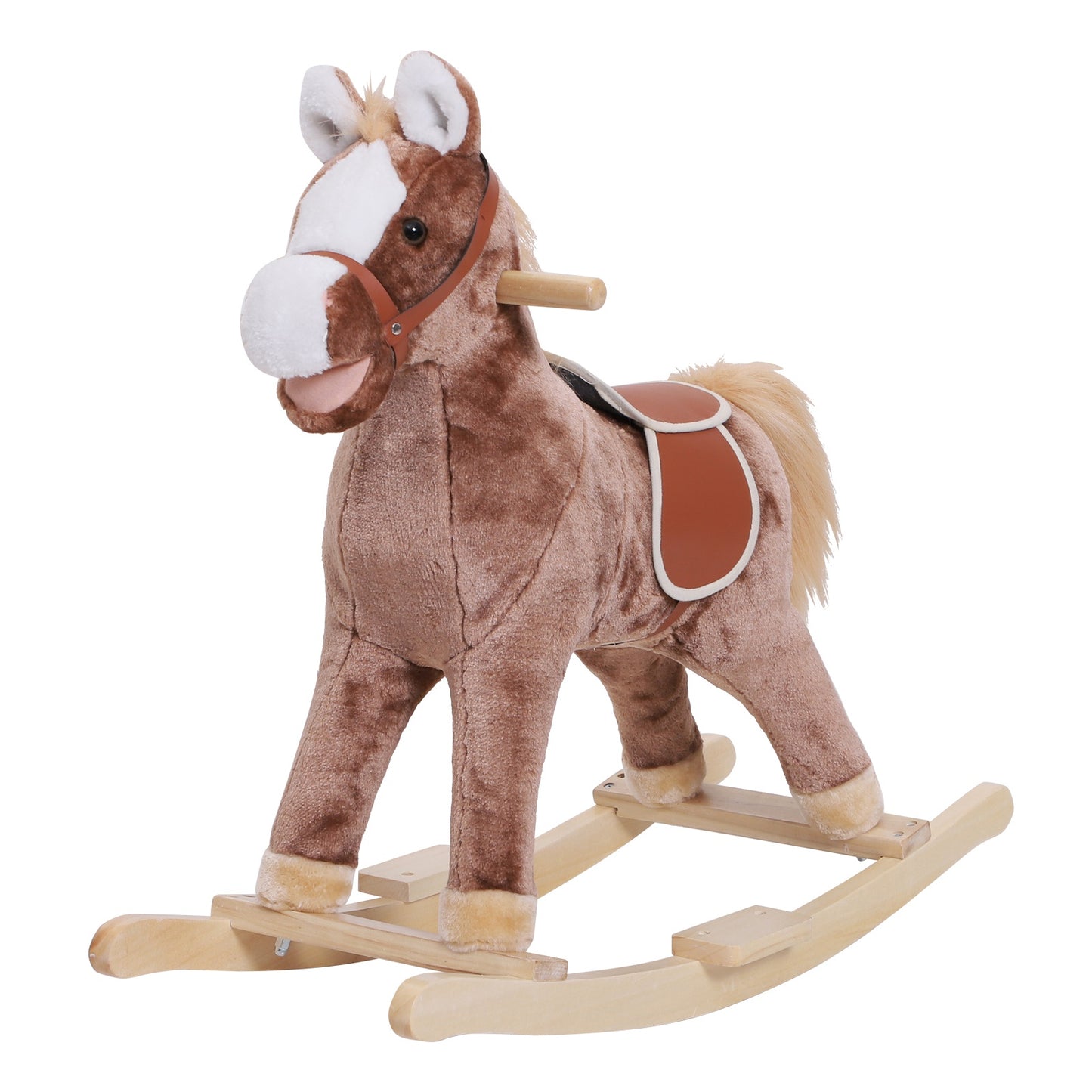 HOMCOM Kids Plush Wooden Rocking Horse Toy-Brown