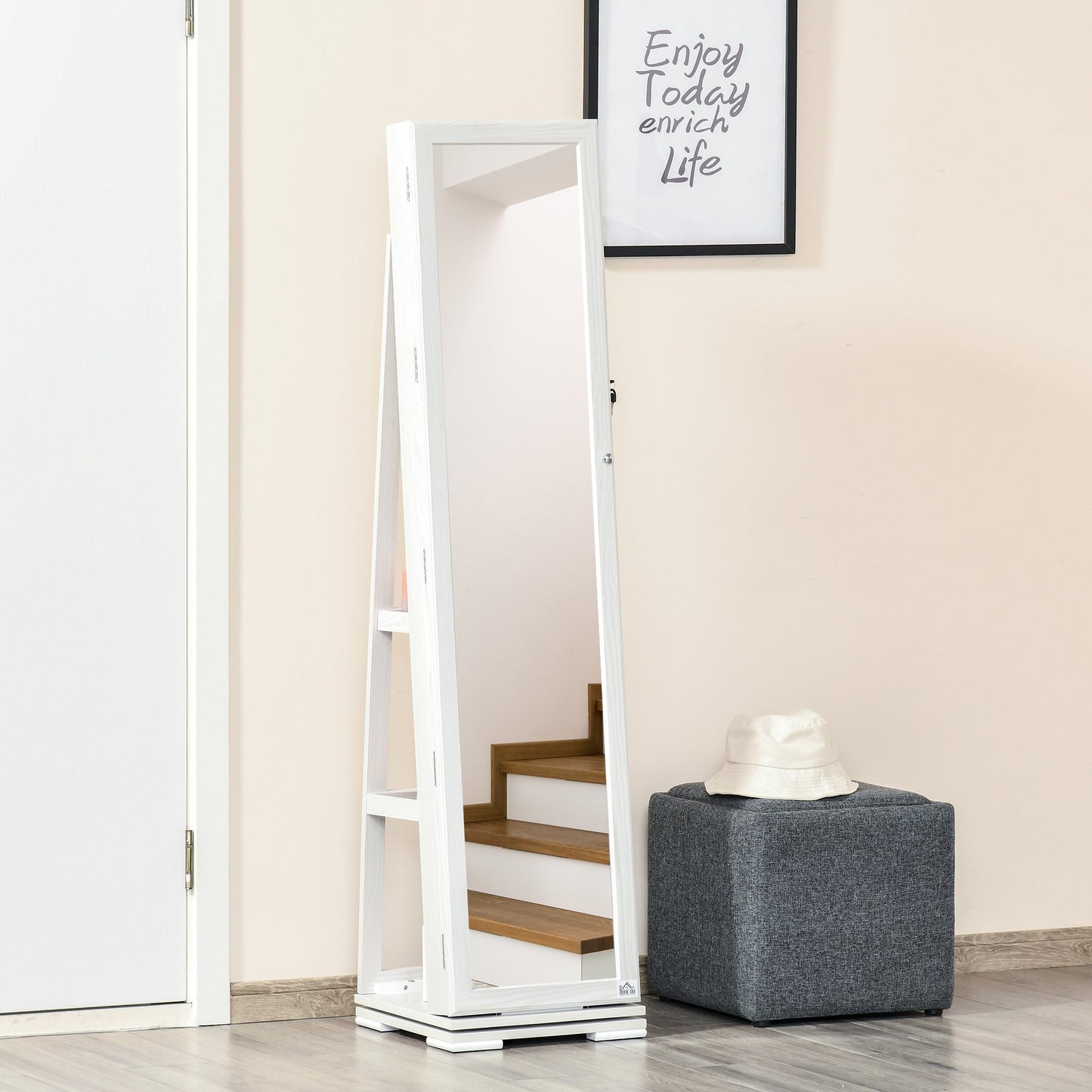 HOMCOM Jewellery Cabinet Lockable Jewellery Armoire W/ Mirror Cosmetics Storage Cabinet