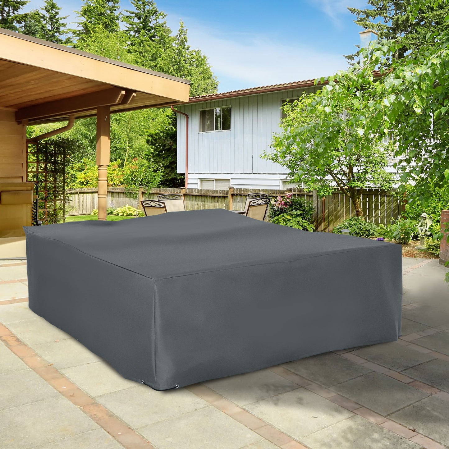Outsunny 275x205cm Outdoor Garden Rattan Furniture Protective Cover Water UV Resistant Grey