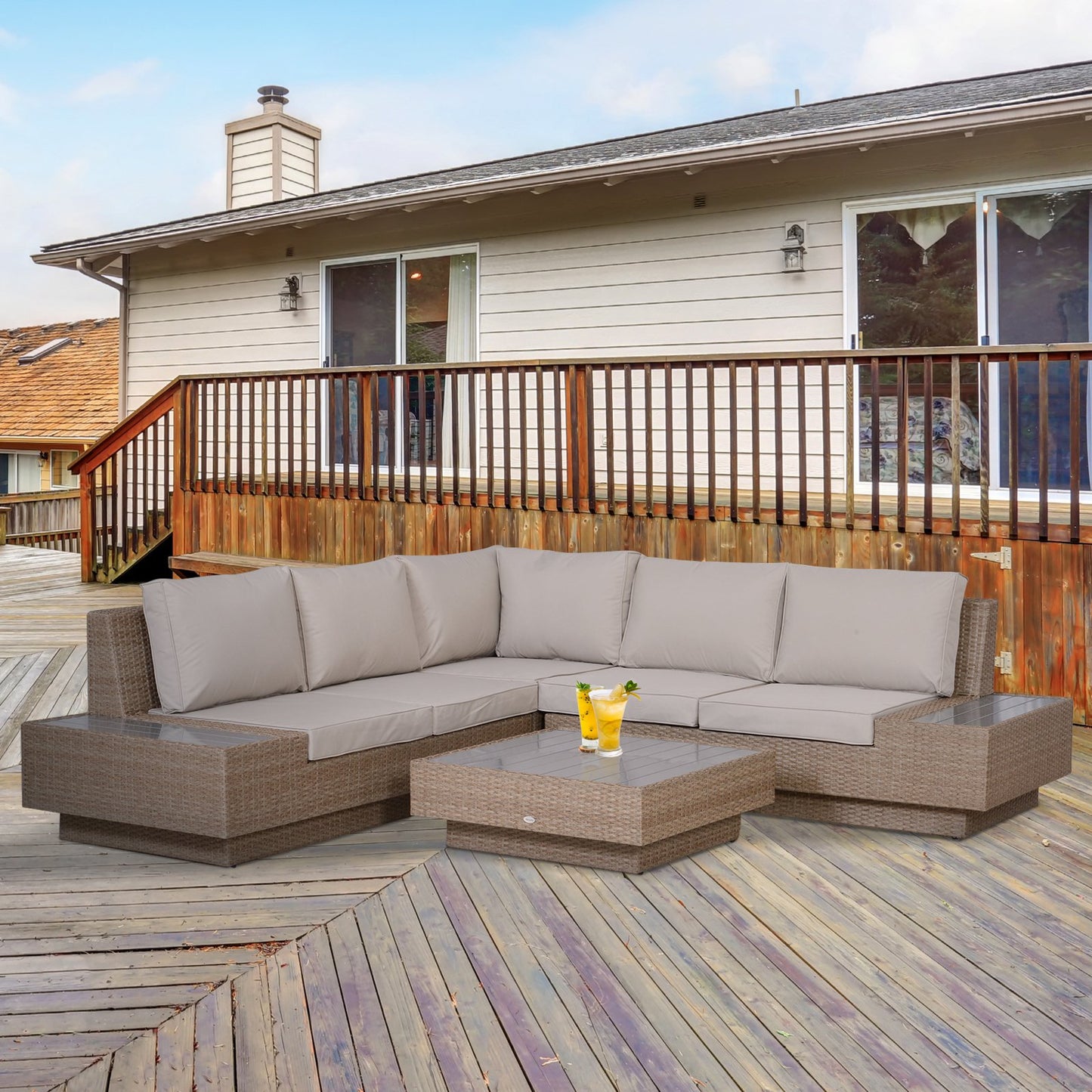 Outsunny 4 Pcs Rattan Sofa Furniture Set W/Cushions-Beige