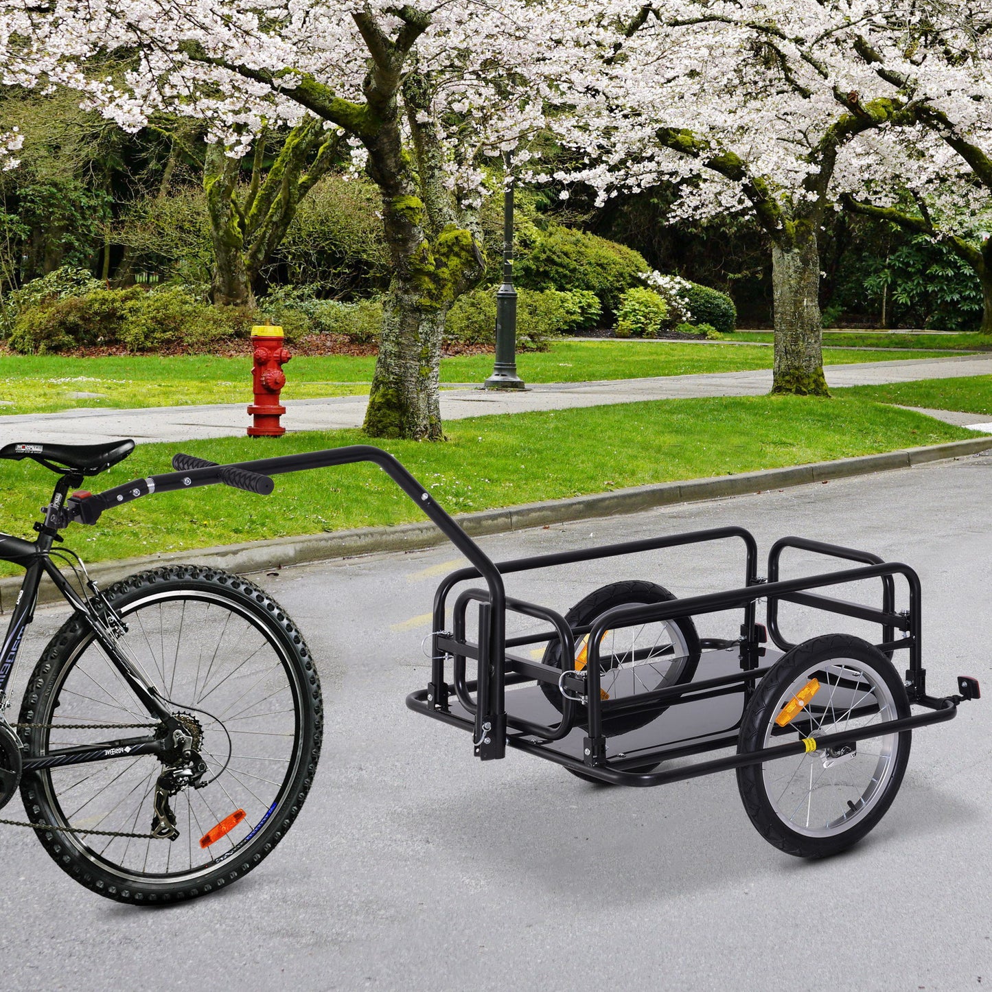 HOMCOM Folding Bicycle Cargo Storage Trolley Cart and Luggage Trailer with Hitch Black