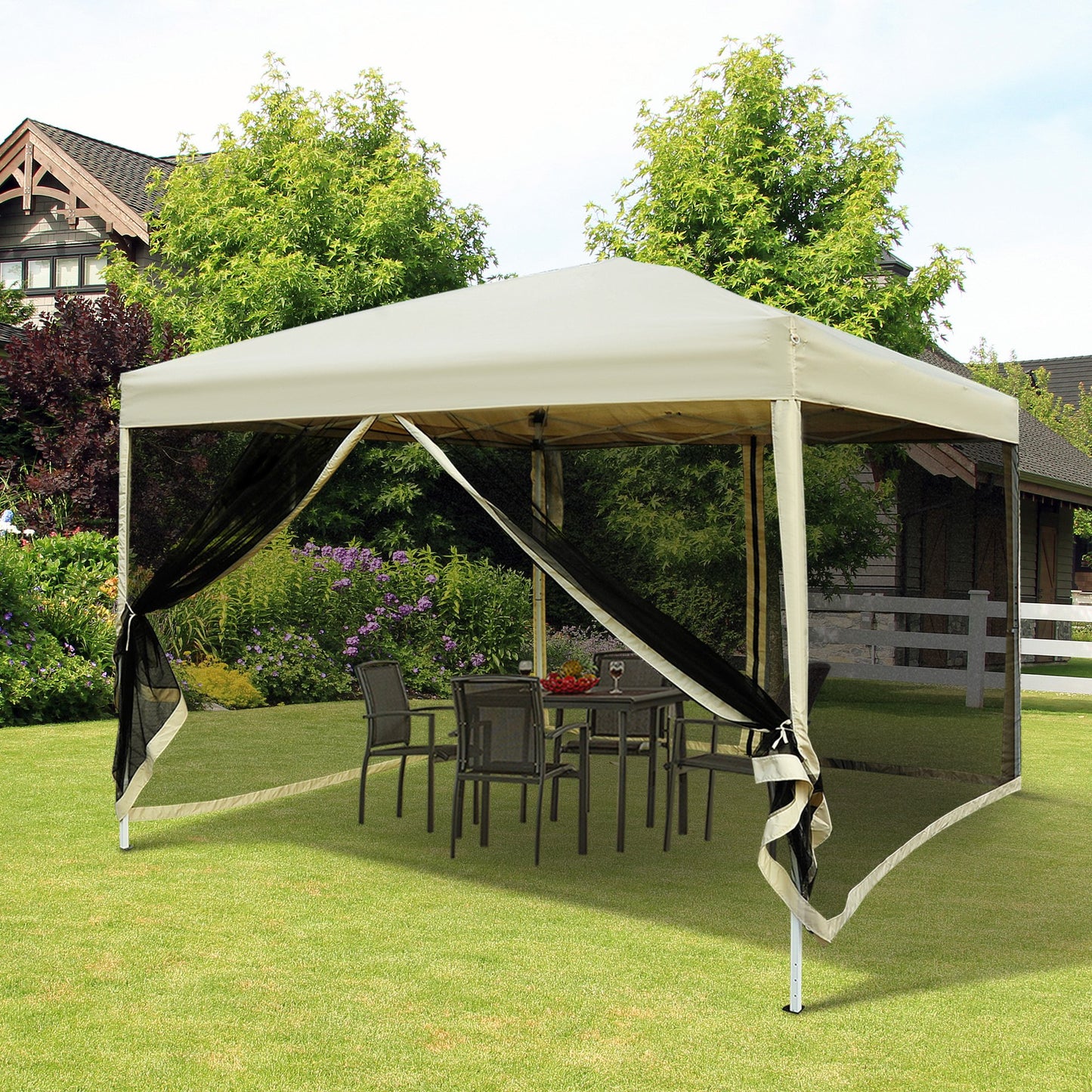 Outsunny 3x3m Pop Up Gazebo W/ Mesh Walls-Tan