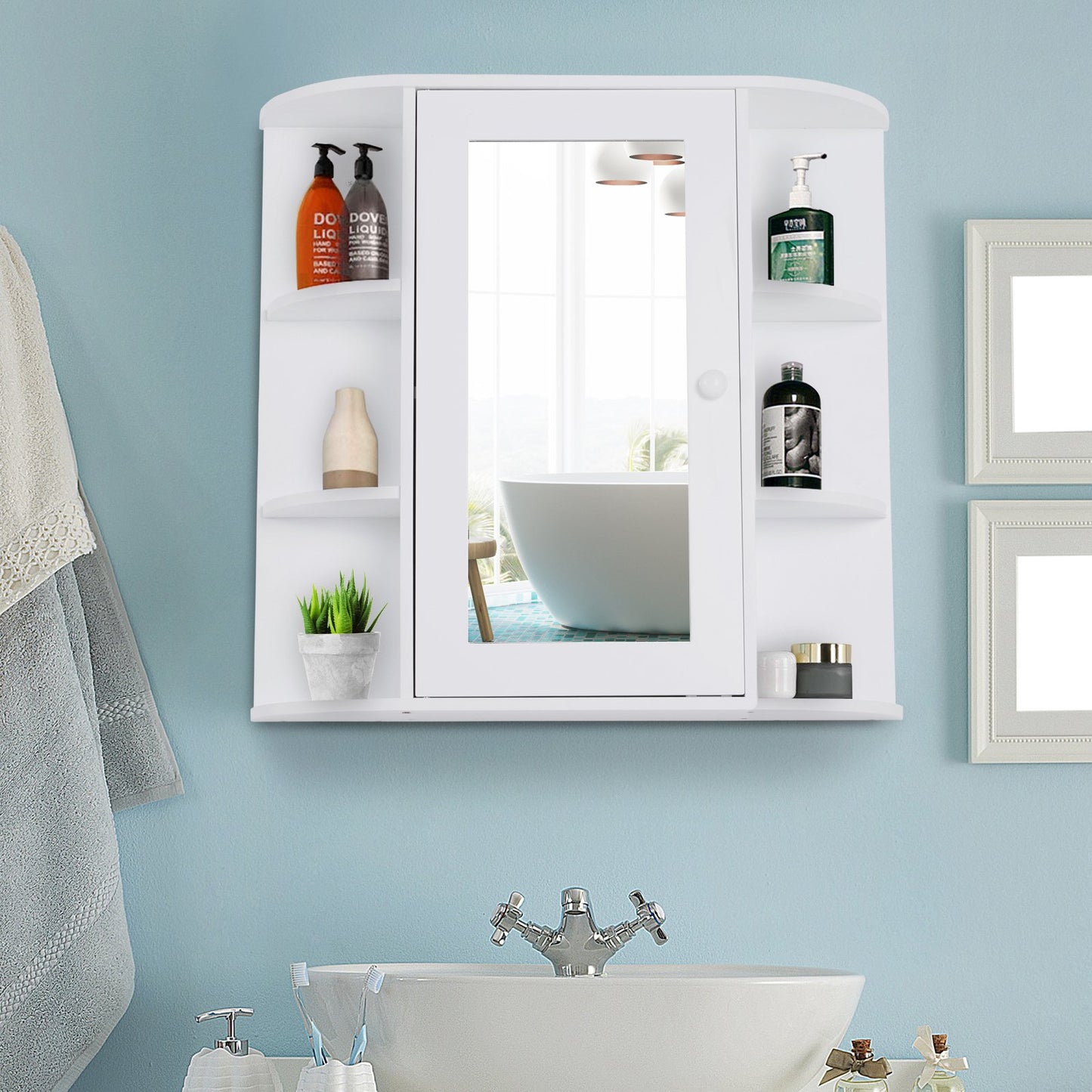 HOMCOM Wall Mount Mirror Cabinet Storage Bathroom Cupboard w/ Single Door and Shelves