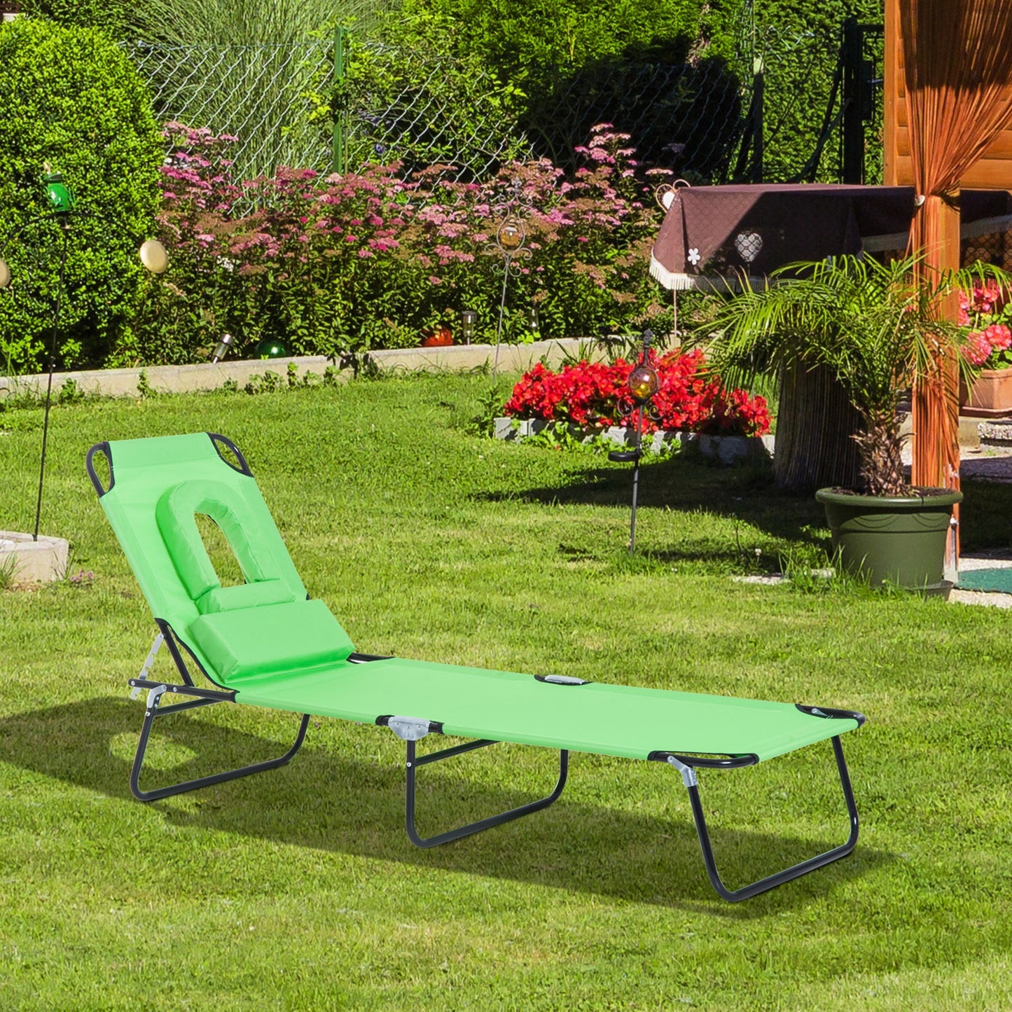 Outsunny Sun Lounger Recliner W/Pillow-Green