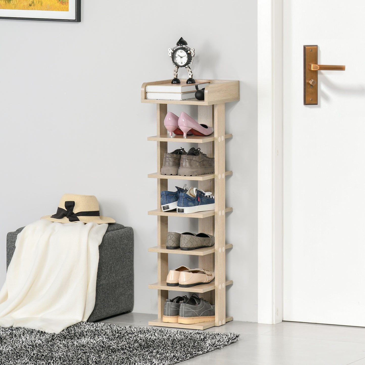 HOMCOM 7 Tier Shoe Rack Organizer Storage Shelf Wooden Display Cabinet for Entrance