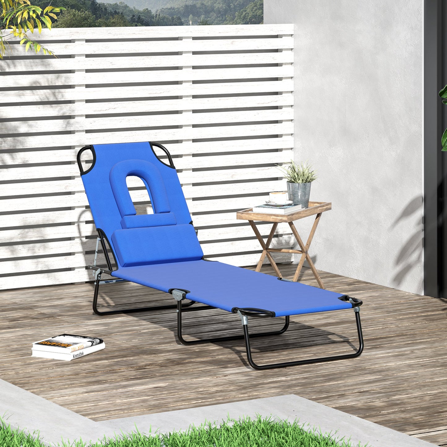 Outsunny Adjustable Sun Lounger W/Pillow-Blue