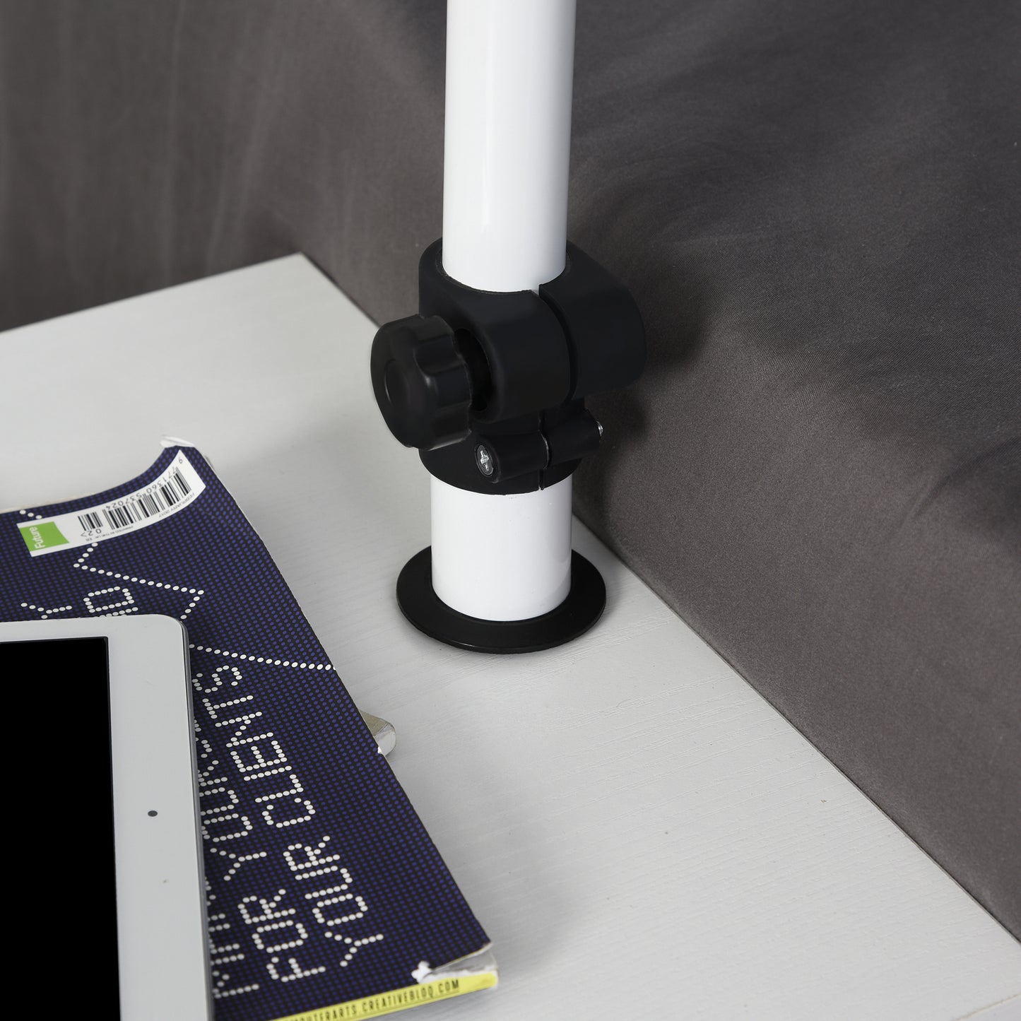 HOMCOM Particle Board 360 Rotation End Table w/ Storage Cabinet White