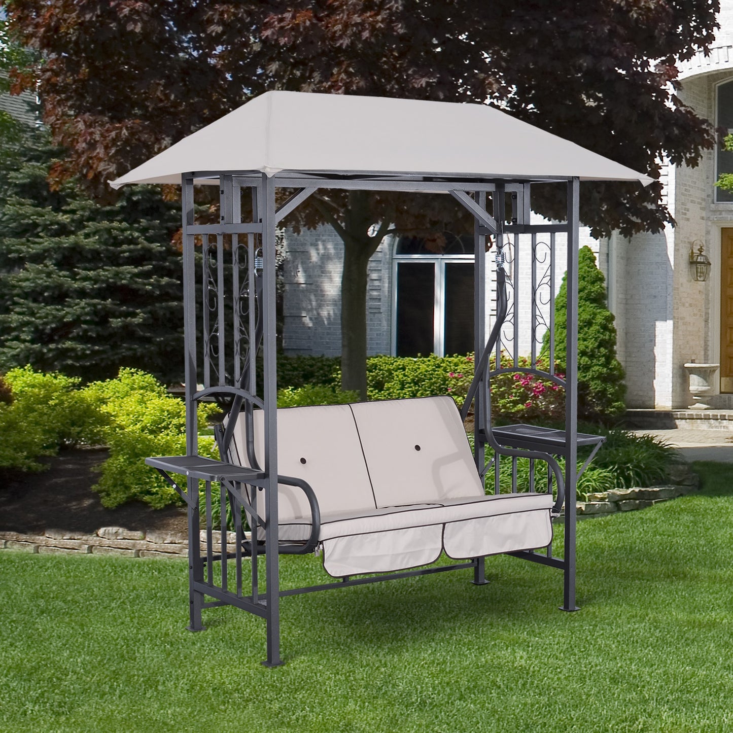 Outsunny Garden Texteline 2 Person Swing Chair-Beige