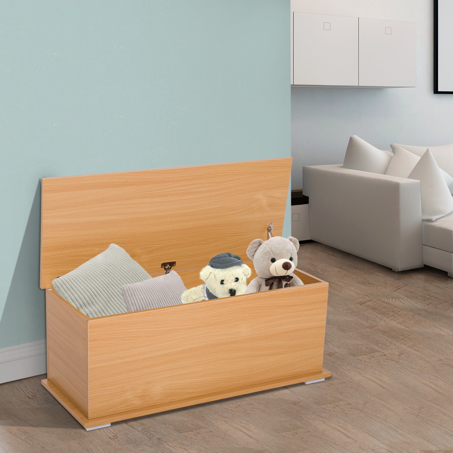 HOMCOM Storage Box Chest Trunk, 100Lx40Wx40H cm Chipboard-Burlywood
