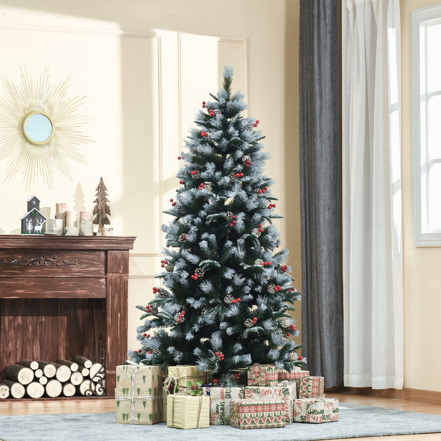 HOMCOM 6FT Artificial Snow Dipped Christmas Tree Xmas Pencil Tree Holiday Decoration