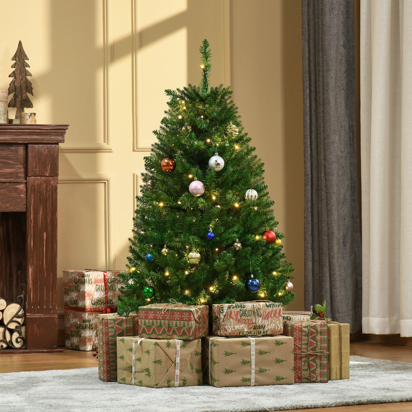 HOMCOM 4FT Prelit Artificial Christmas Tree w/ Warm White Light Home Xmas Decoration