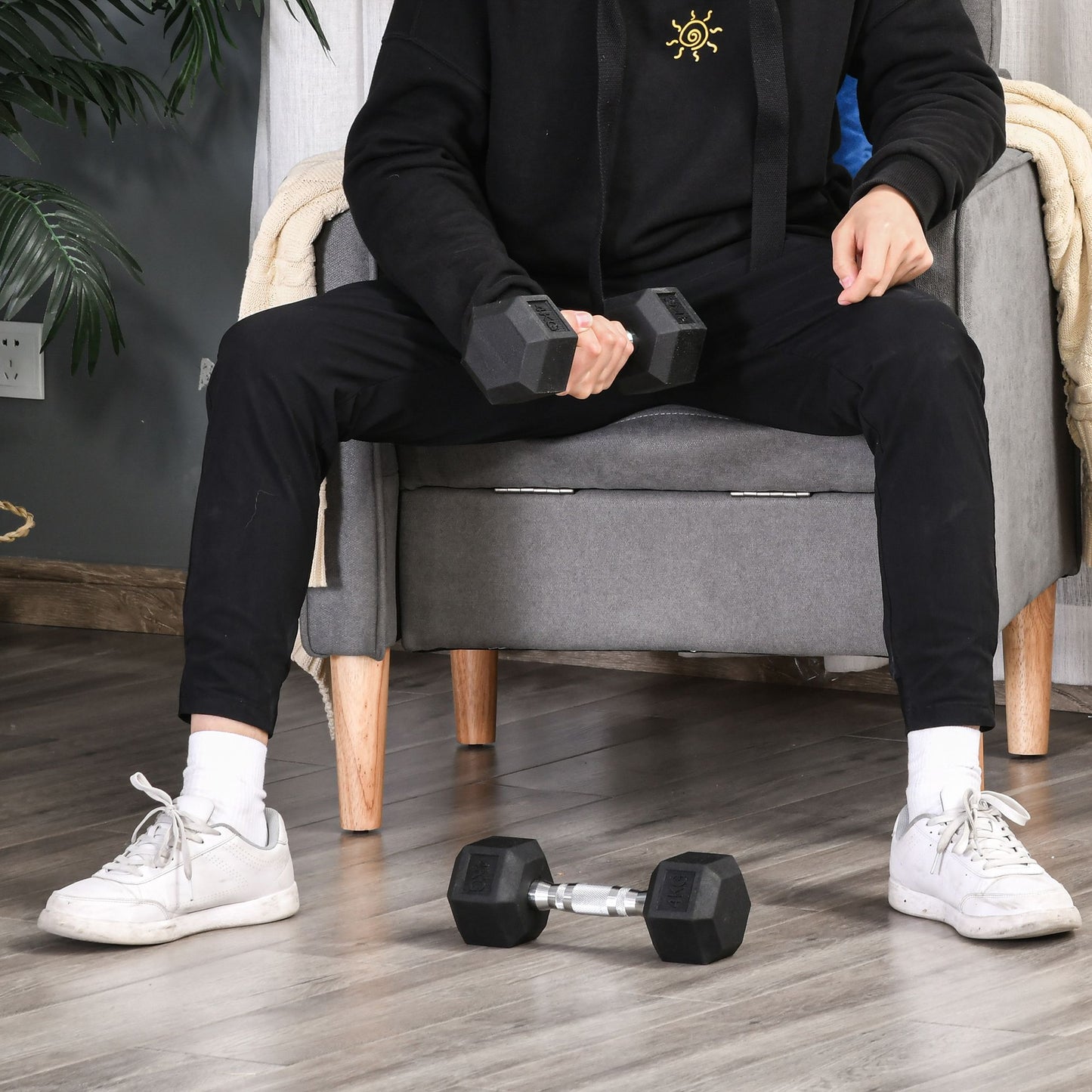 HOMCOM 2x4kg Rubber Dumbbell Sports Hex Weights Sets Home Gym Fitness Dumbbell Kit