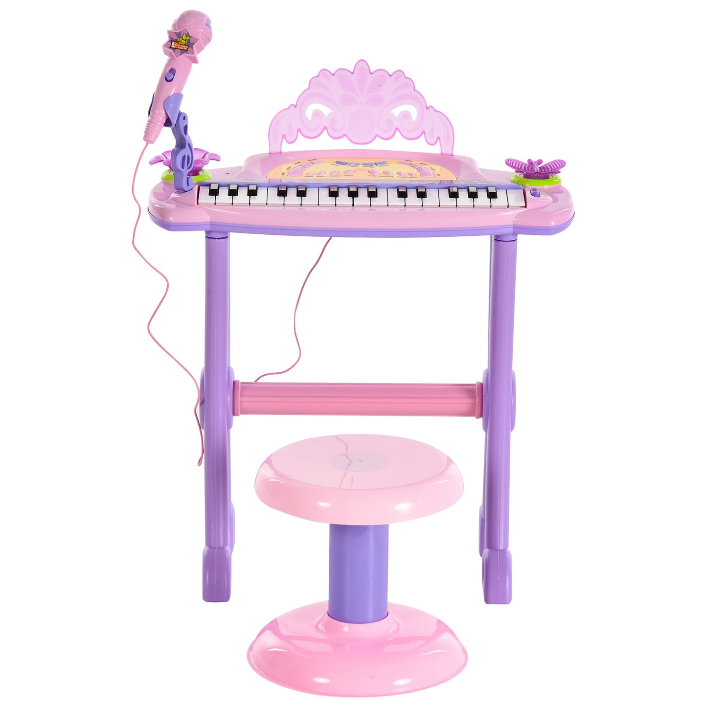 HOMCOM Mini Electronic Organ Piano W/Microphone and Stool-Purple/Pink