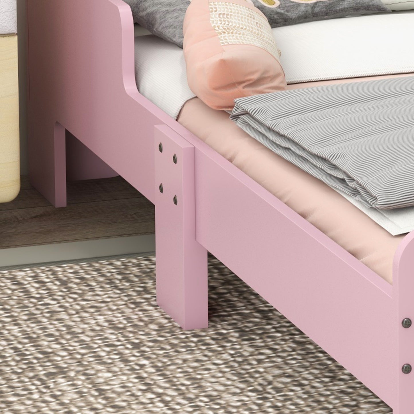 ZONEKIZ Toddler Bed Frame Princess Bed for Kids Cloud Design 143 x 74 x 55 cm Pink