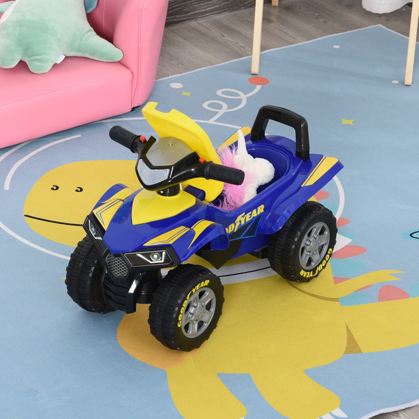 HOMCOM Toddlers Sound Effect PP Quad Bike Walker Yellow/Blue