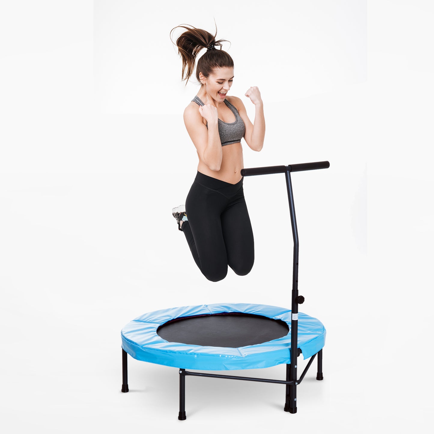 HOMCOM Trampoline Rebounder w/ Adjustable Handle for Children and Adults Blue