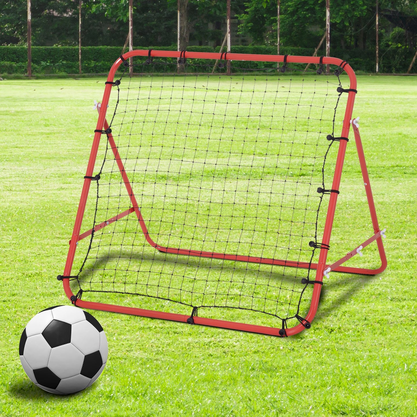 HOMCOM Rebounder Net W/PE Mesh Metal Tube, 96W x 80D x 96Hcm- Red and Black