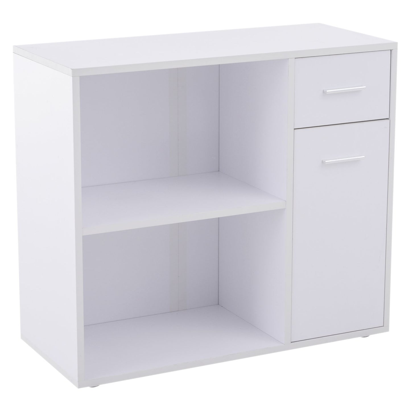 HOMCOM L-Shaped Desk Computer Corner Desk, Dining Table with Storage Shelf and Drawer, Workstation for Home Office, White