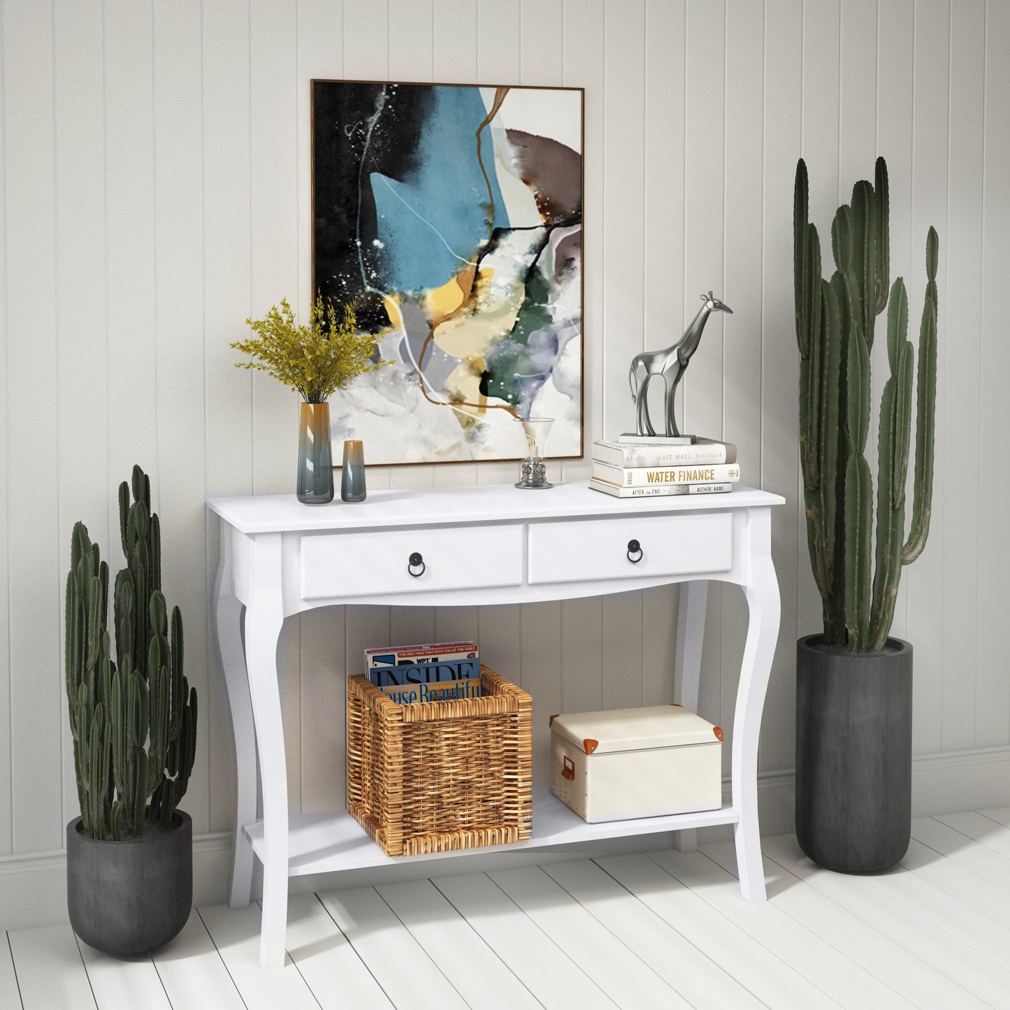HOMCOM Console Table With 2 Drawers, MDF-Ivory White
