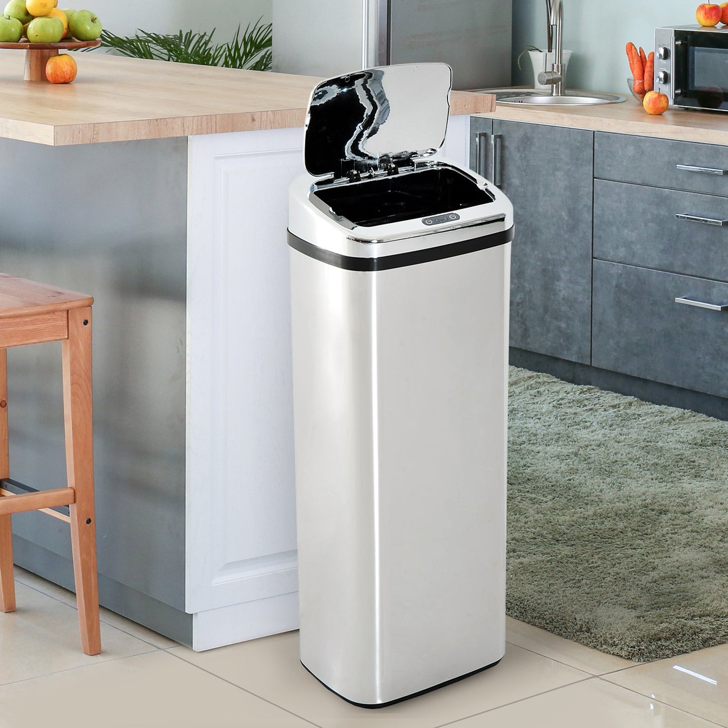 HOMCOM 50L Motion Sensor ABS Rubbish Bin Siler/Black