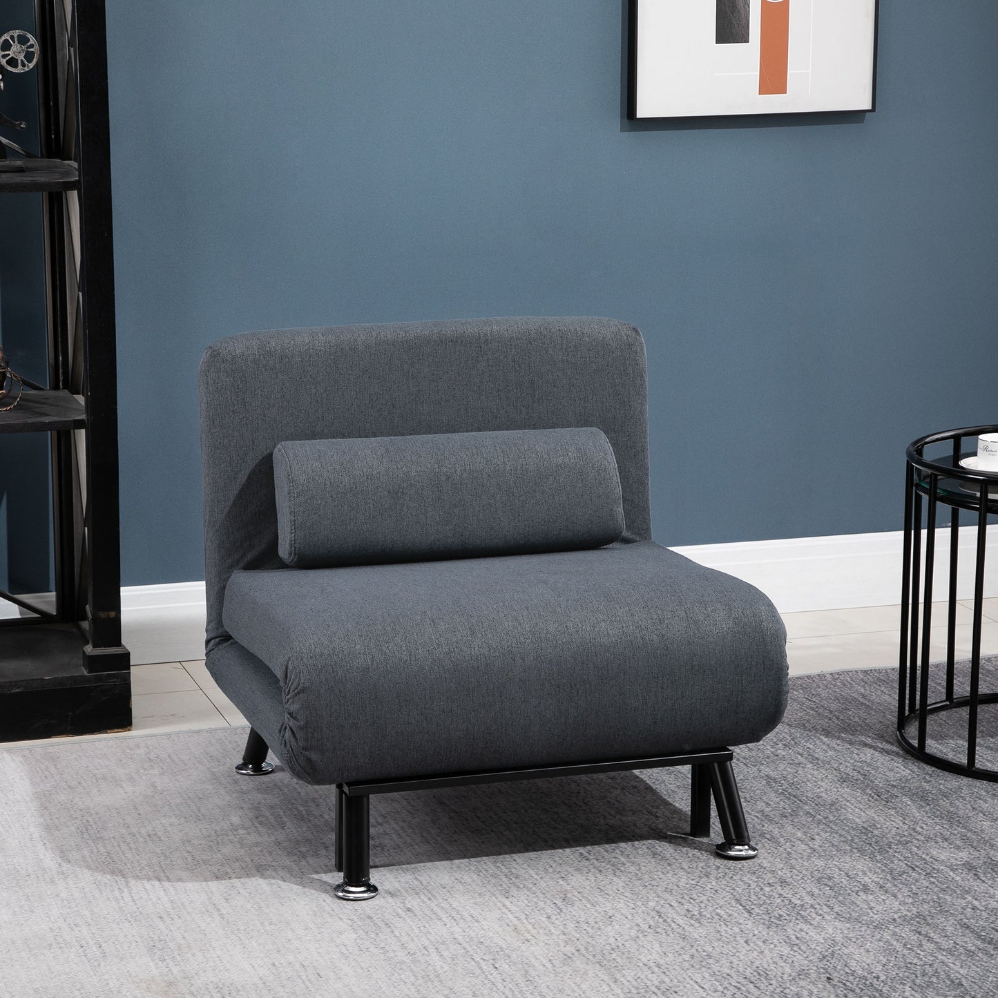 HOMCOM Linen 5-Position Futon Single Sofa Bed Futon Bed Navy Blue