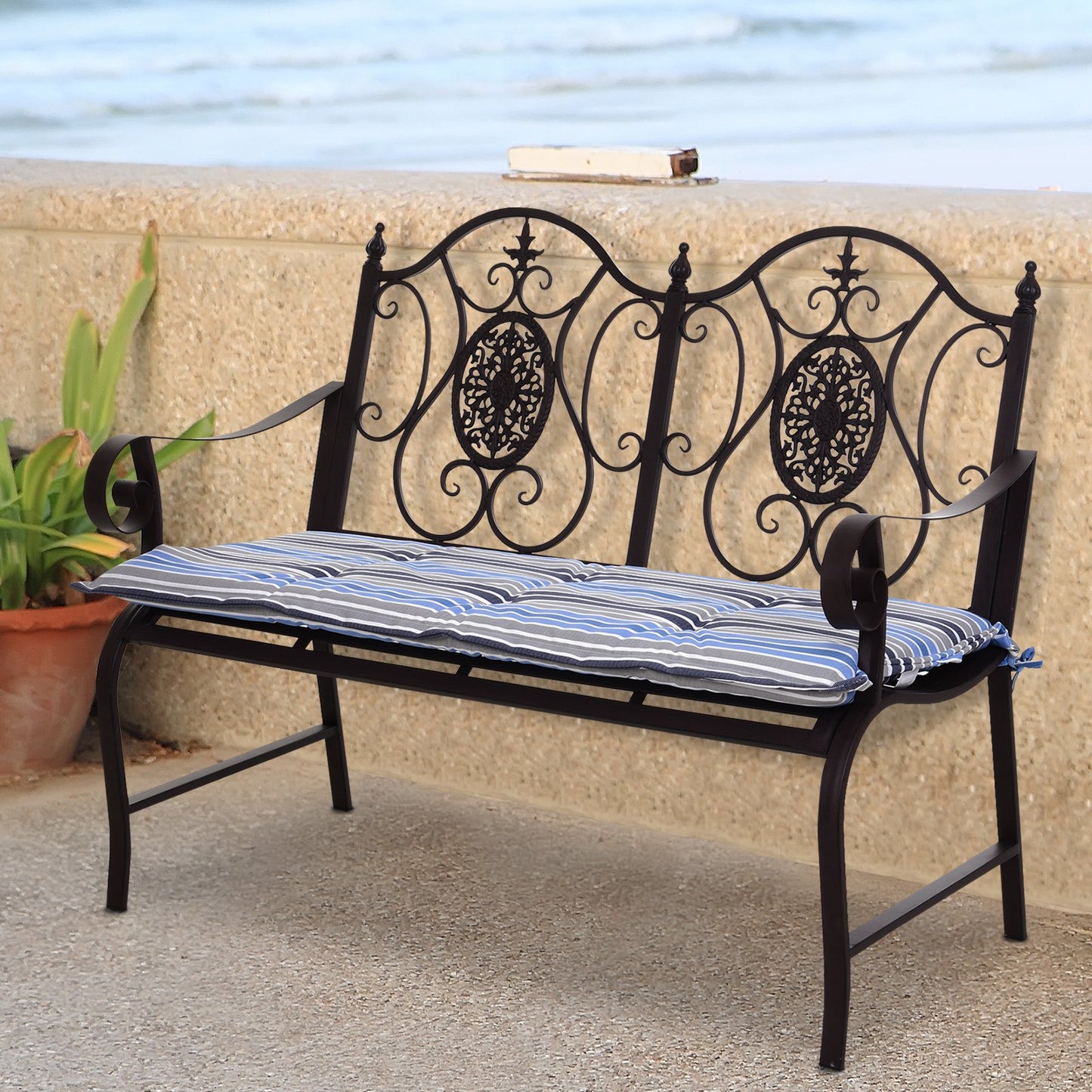 Outsunny Polyester Set Of 2 Swing Chair Cushion Blue Stripes