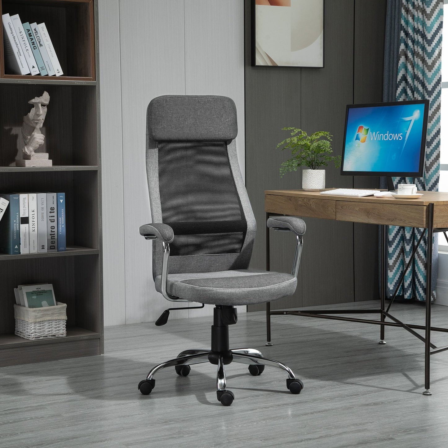 Vinsetto Office Chair Mesh High Back Swivel Task PC Desk Chair for Home w/ Arm, Grey
