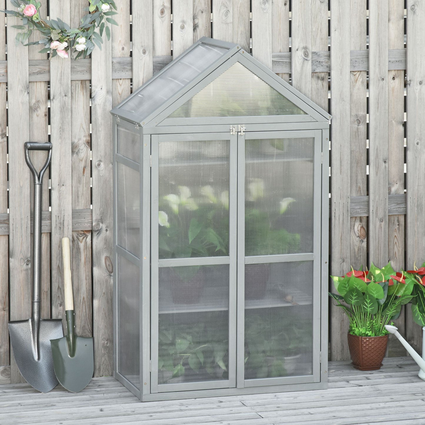 Outsunny Wooden Cold Frame Greenhouse for Plants PC Board Outdoor 80 x 47 x 138cm Grey